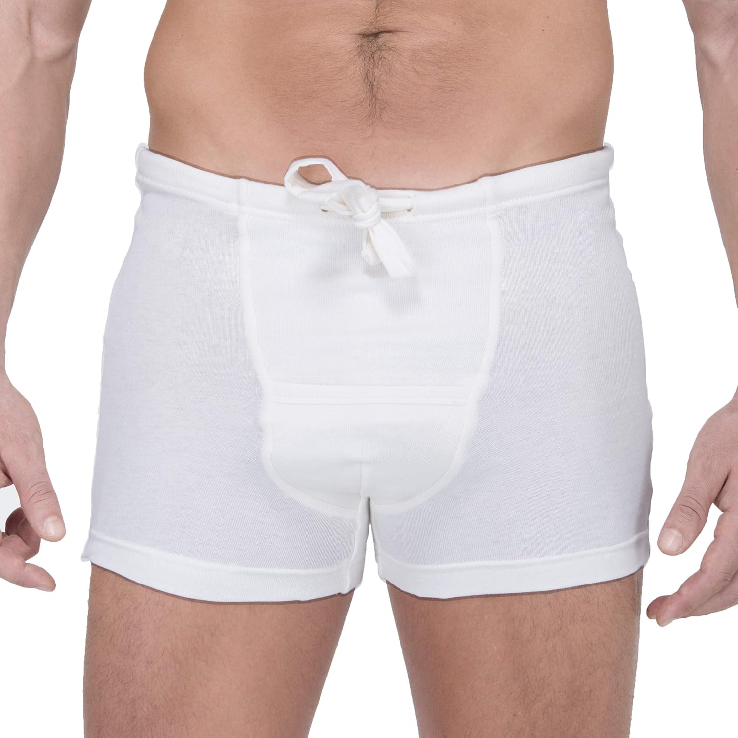 Cottonique Hypoallergenic Rib Drawstring Boxer Brief with Fly for Men with Skin Allergies and Sensitive Skin