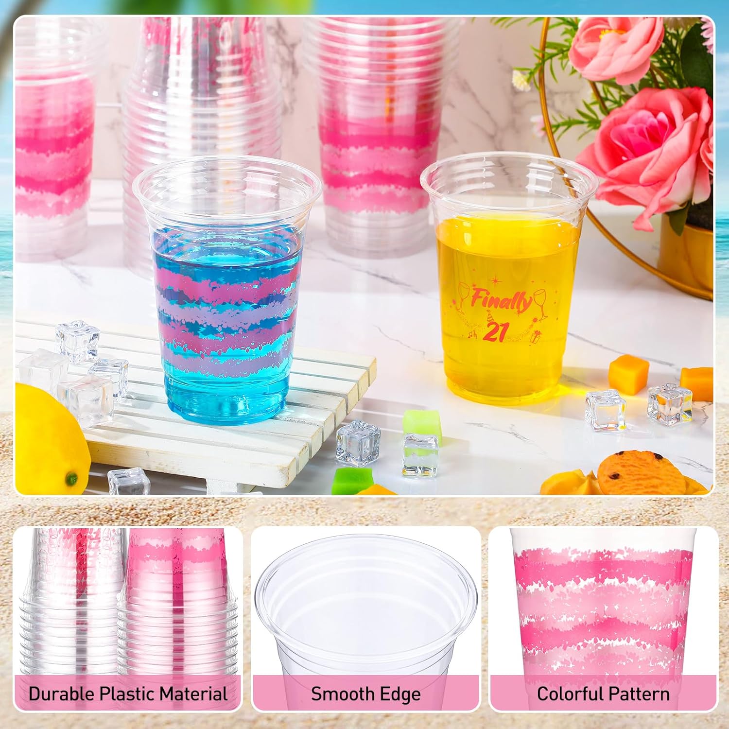 100 Pcs Finally 21 Birthday Party Cups 16 oz Clear Finally 21 Cups Bulk Disposable Finally 21 Cups Cute Plastic Drinking Cups for Her 21st Birthday Summer Party Supplies Decoration - Image 3