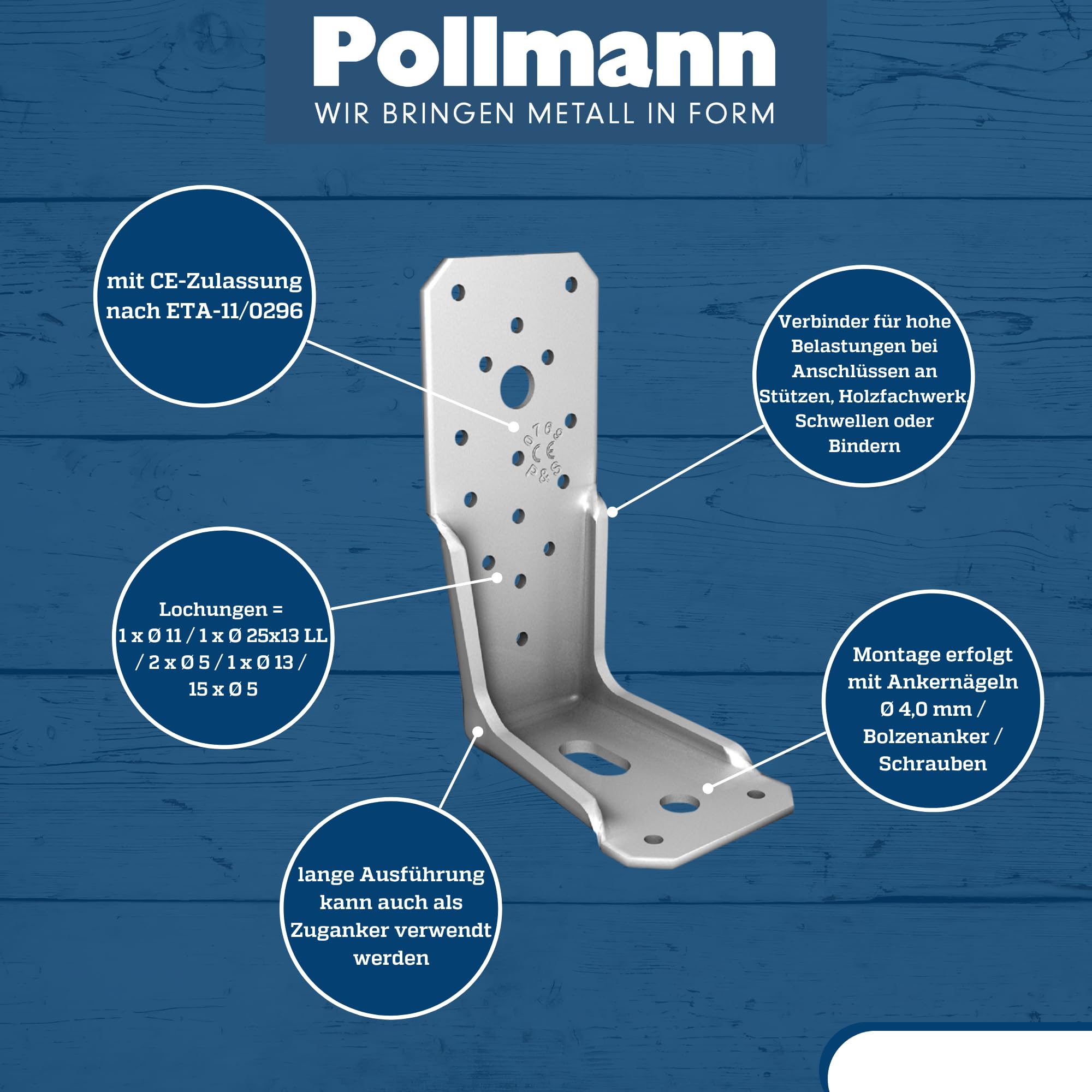 Pollmann®Baubeschläge Winkelverbinder PKR L 135 x 85 x 65 x 4,0 mm 20 Stück