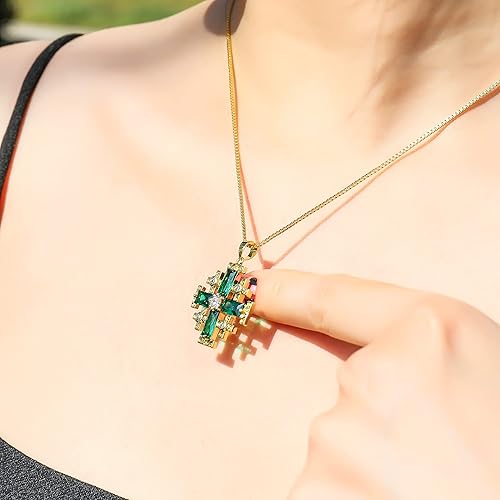 Miniatura 3 de Nazareth Store Colgante de cruz de Jerusalén bañado en oro amarillo de 18 quilates con topacio cristalizado y cadena de collar de 20 pulgadas