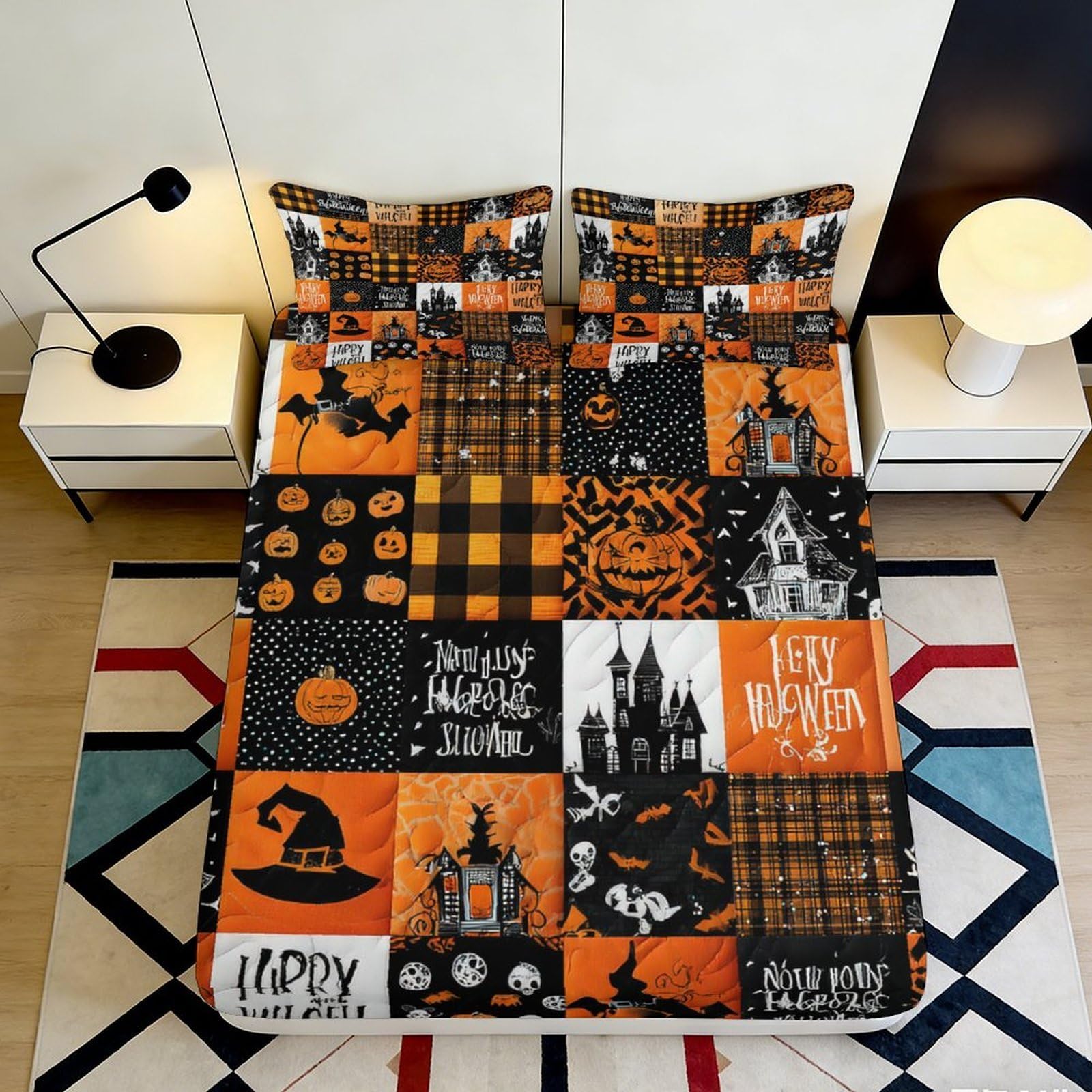 3D Printed Halloween Pumpkin Fitted Sheet Microfiber Soft Breathable Witch Pattern Bed Cover for Bedroom Dormitory Guest Room Mattress Protection 140x200x25cm