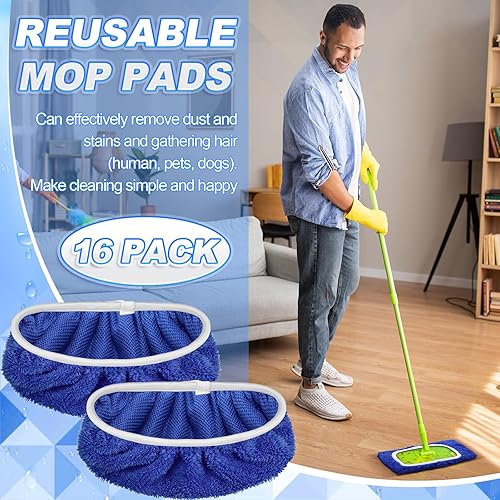 Miniatura 4 de Mifoci 16 almohadillas lavables para trapeador compatibles con trapeador Swiffer, repuestos de paño de trapeador reutilizables para pisos de madera