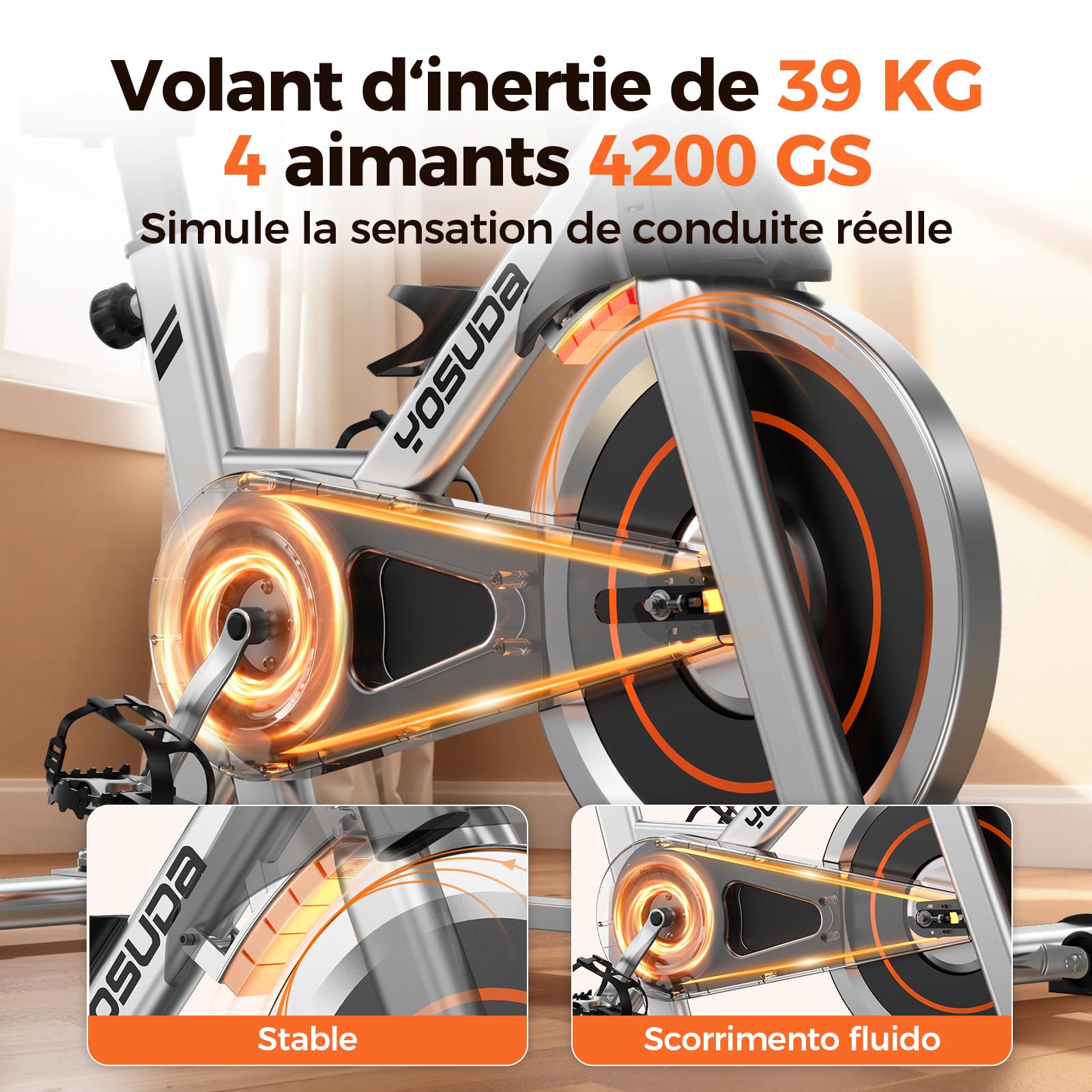 YOSUDA Vélo d'Appartement Magnétique Réglable Connecté 136 kg