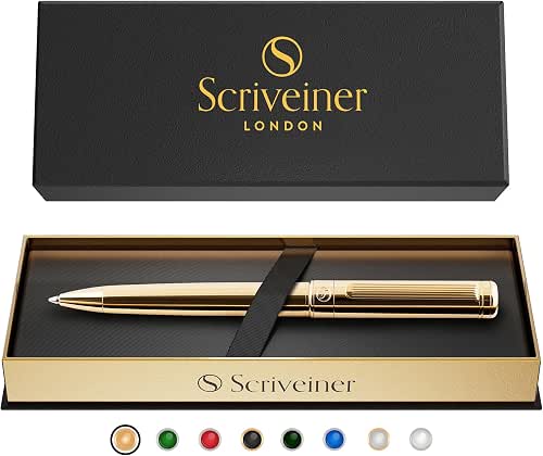Scriveiner Gold Ballpoint Pen - Stunning Luxury Pen, Real Gold