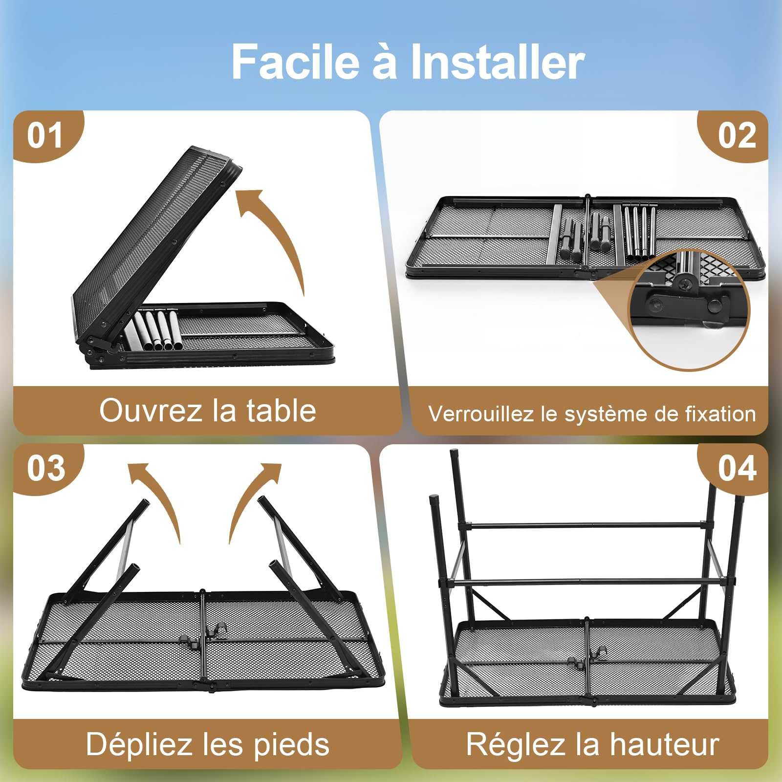 Table Pliante Extérieur 90x60 cm, Table pour Plancha Extérieur et Barbecue Pliable en Métal, Table Camping Légère 3,6 kg, Hauteur Réglable 40,5/65 cm, Charge 45 kg, pour Jardin Terrasse Camping