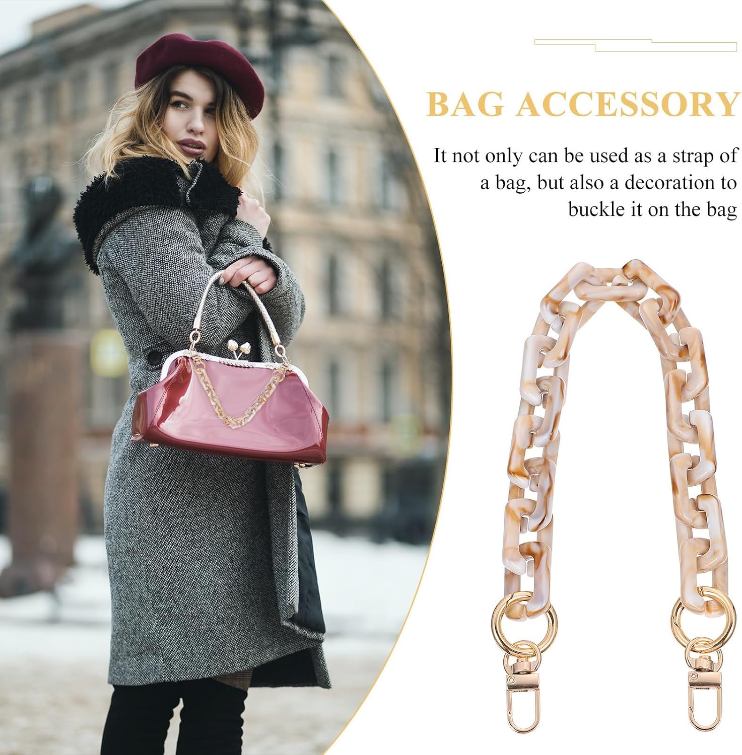 Bag Accessory Women Portable Acrylic Purse Chain Xmas Beige image 2