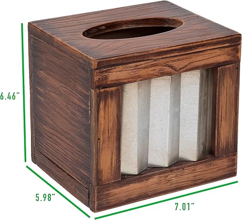 Miniatura 3 de Mind Reader Soporte rústico para pañuelos, caja recargable para servilletas, toallitas faciales, panel inferior deslizante, detalles de acero