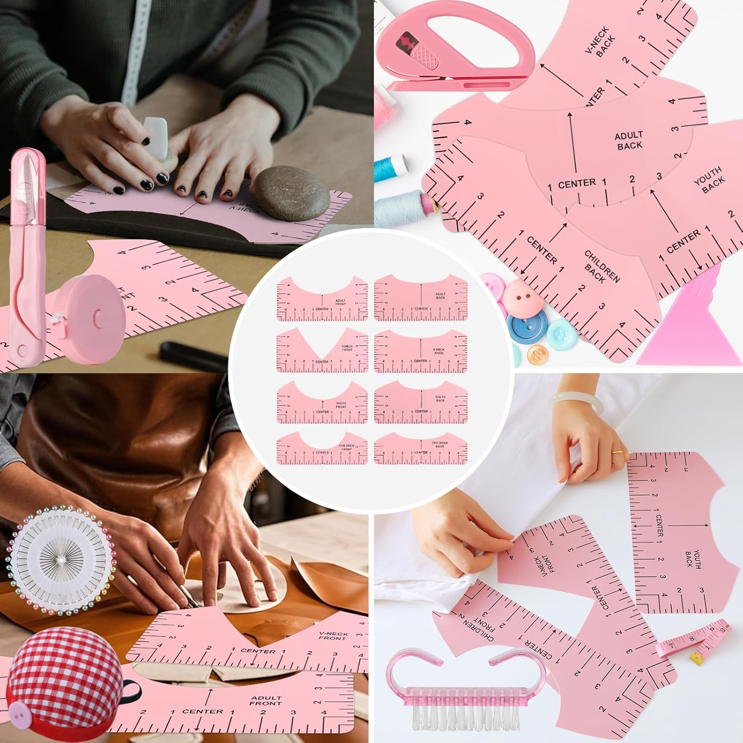 XEUZK Sublimation Shirts Tool Pink Kit With 8T Shirt rulers, 3Pack Teflon Sheet for Heat Press 12 x 16in, Heat Resistant Gloves & Silicone Bumps, 4Rolls Heat Resistant Tape& Tape Dispenser Sublimation - Image 3