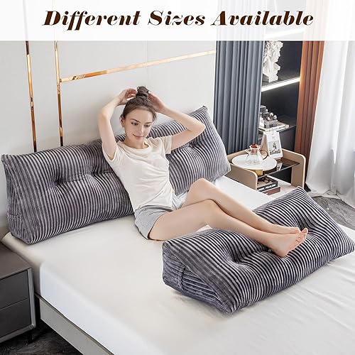 Miniatura 8 de Activance Cabecera triangular grande con cuña para apoyabrazos de lectura soporte de posicionamiento con funda extraíble gris Queen 59 x 8 x 20