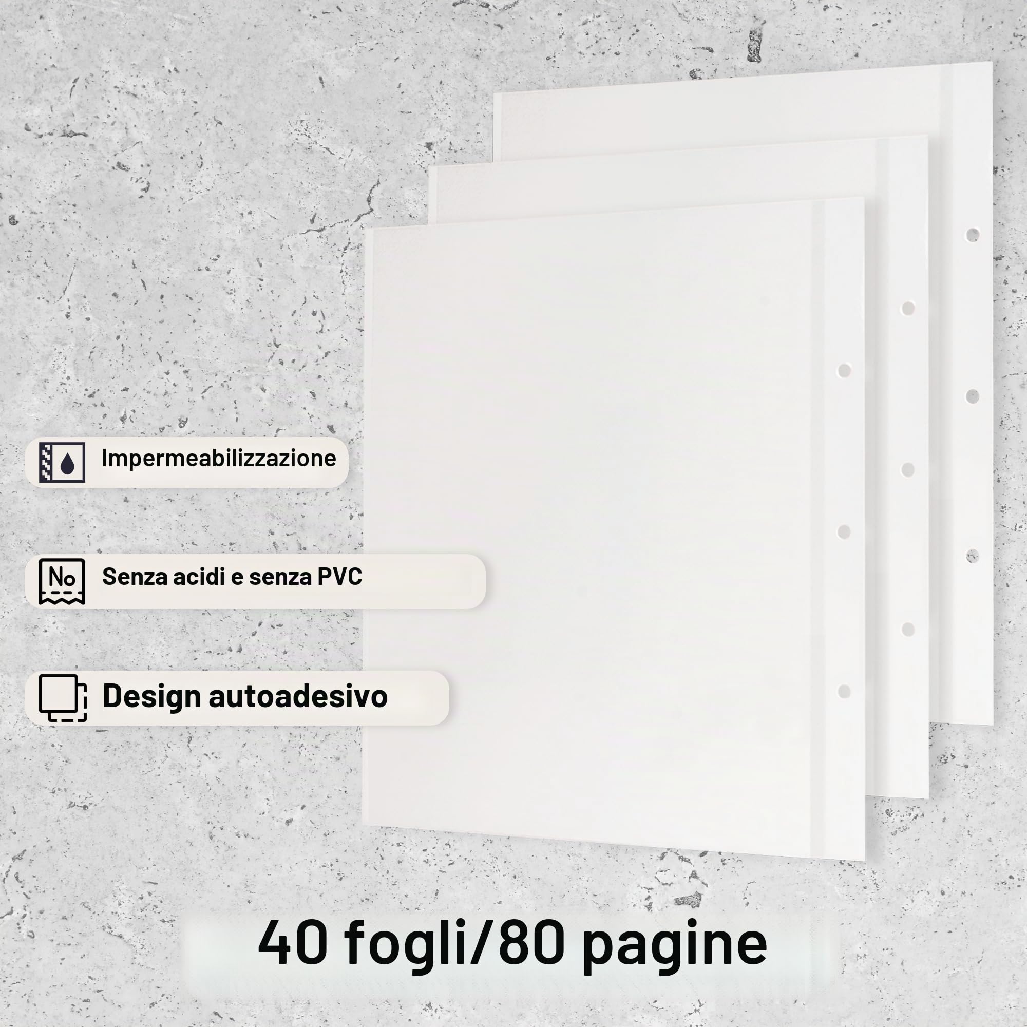 Vienrose Pagine Ricambio per Album Fotografico a 3 Anelli, 80 Pagine | Pagine Autoadesive per Album, Pagine per Album Compatibili con Foto 13x18, 10x15, 13x18, 20x25 o Schede di Ricette