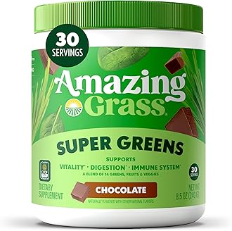 Greens Superfood Powder: Greens Powder with Digestive Enzymes & Probiotics, Organic Spirulina, Chlorella, and Beet Root Powder, Chocolate, 30 Servings