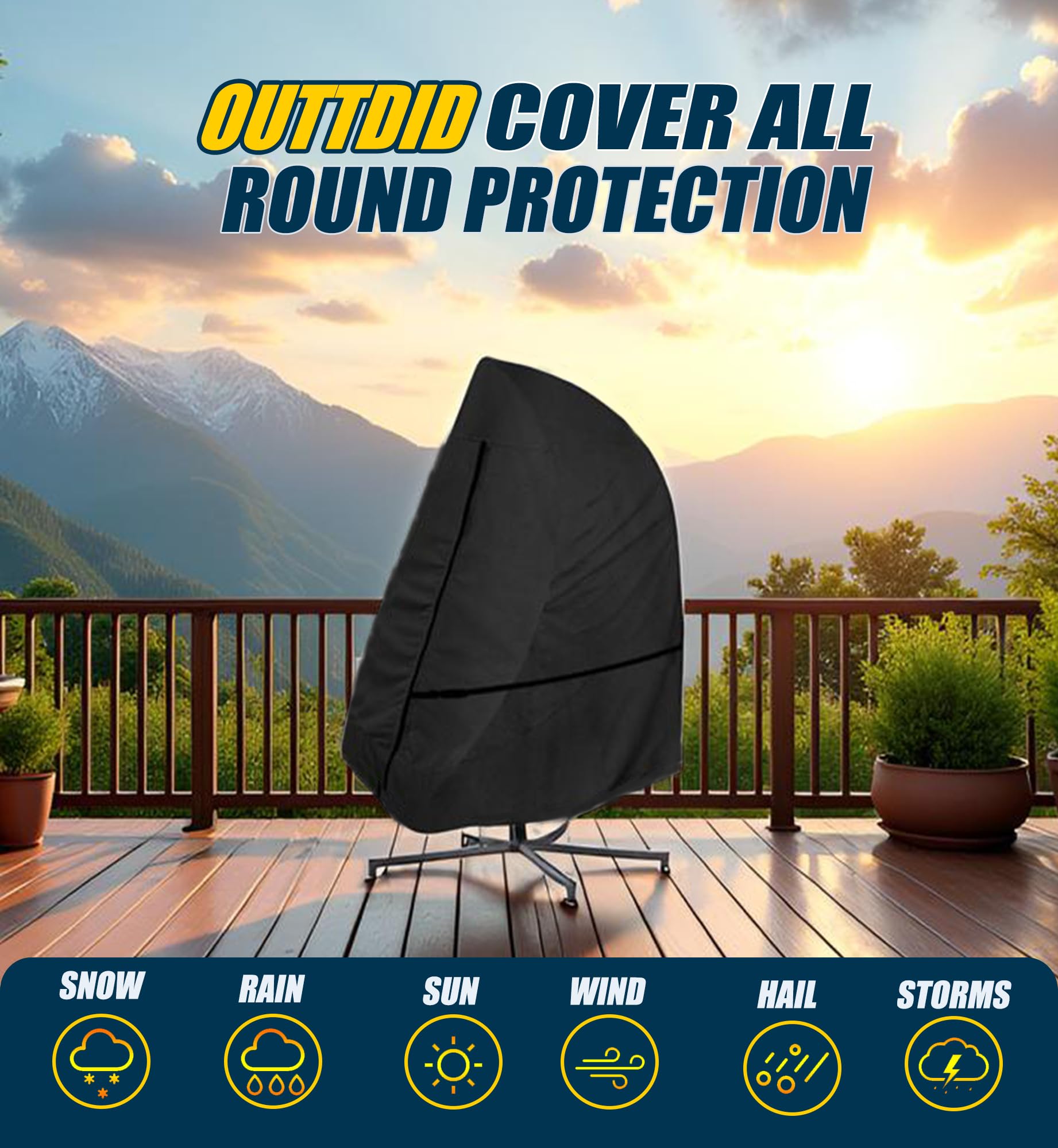 Housse de chaise en osier 600D à suspendre pour chaise de patio à suspendre avec support de protection - Convient pour une chaise jusqu'à 190 x 114 cm (L x l)