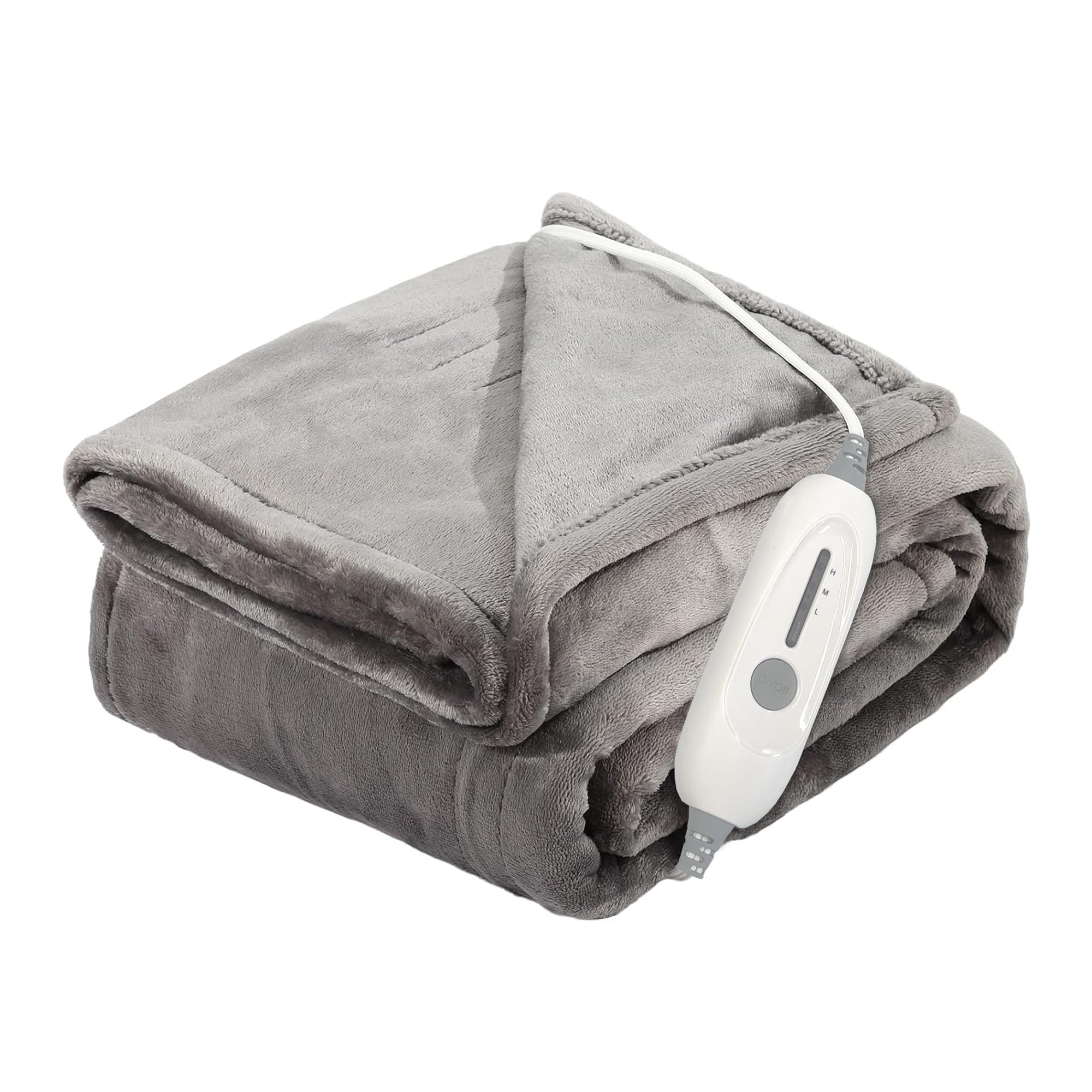 JIAMEIDING Heated Blanket Throw 50"x60", Super Soft Flannel Electric Throw Blanket, 3 Heating Levels, 4H Auto Off, Overheat Protection, Machine Washable, ETL & FCC Certified,for Home Office,Grey
