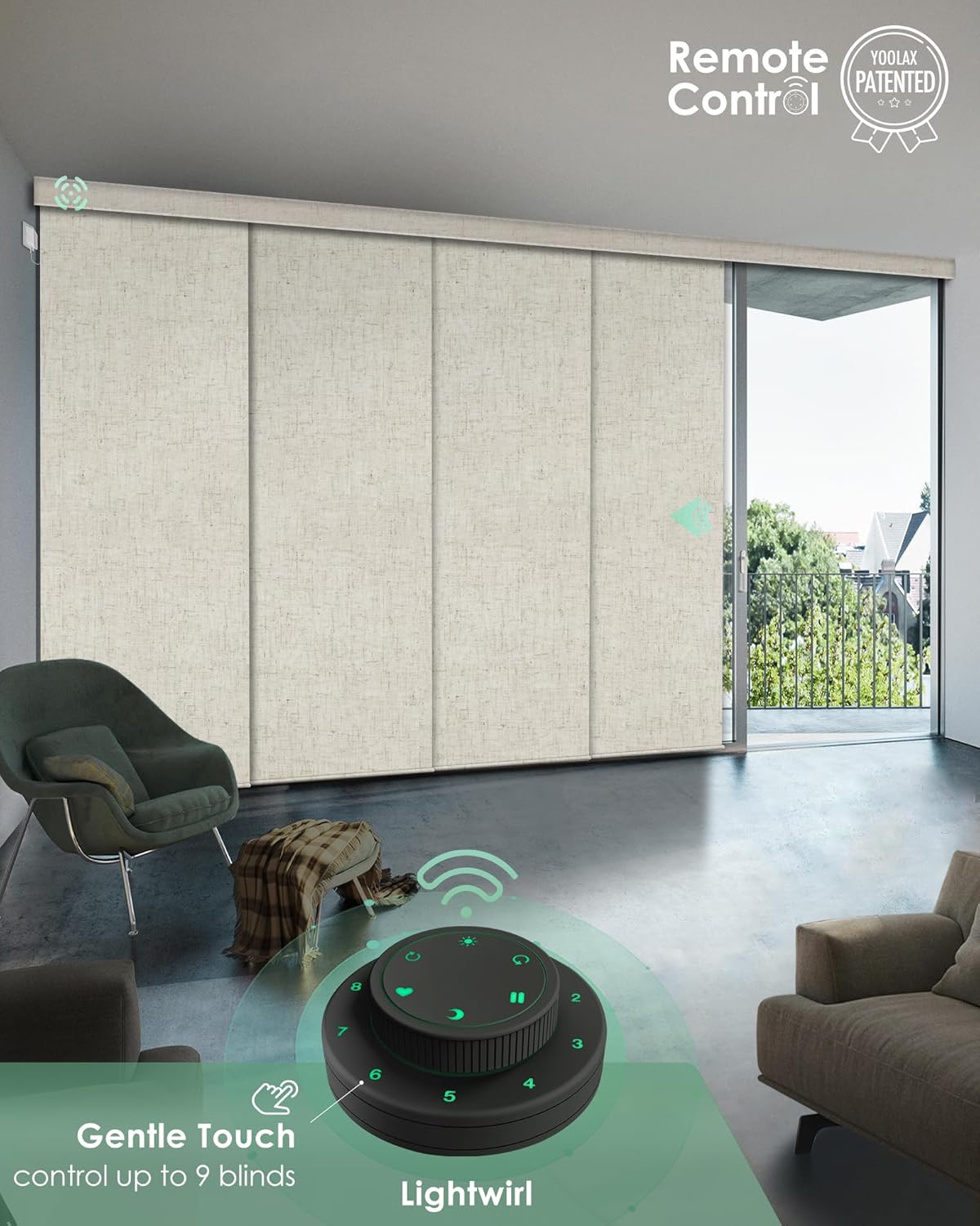 Yoolax Custom XL Smart Vertical Blinds, Motorized Sliding Door Blinds Compatible with Alexa, Blackout Sliding Panel for Room Divider, Indoor Windows, Patio Doors, Linen Beige