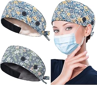 Working Caps with Button and Sweatband, Adjustable Working Hats for Women Men, One Size(Tie Back or Toggle)