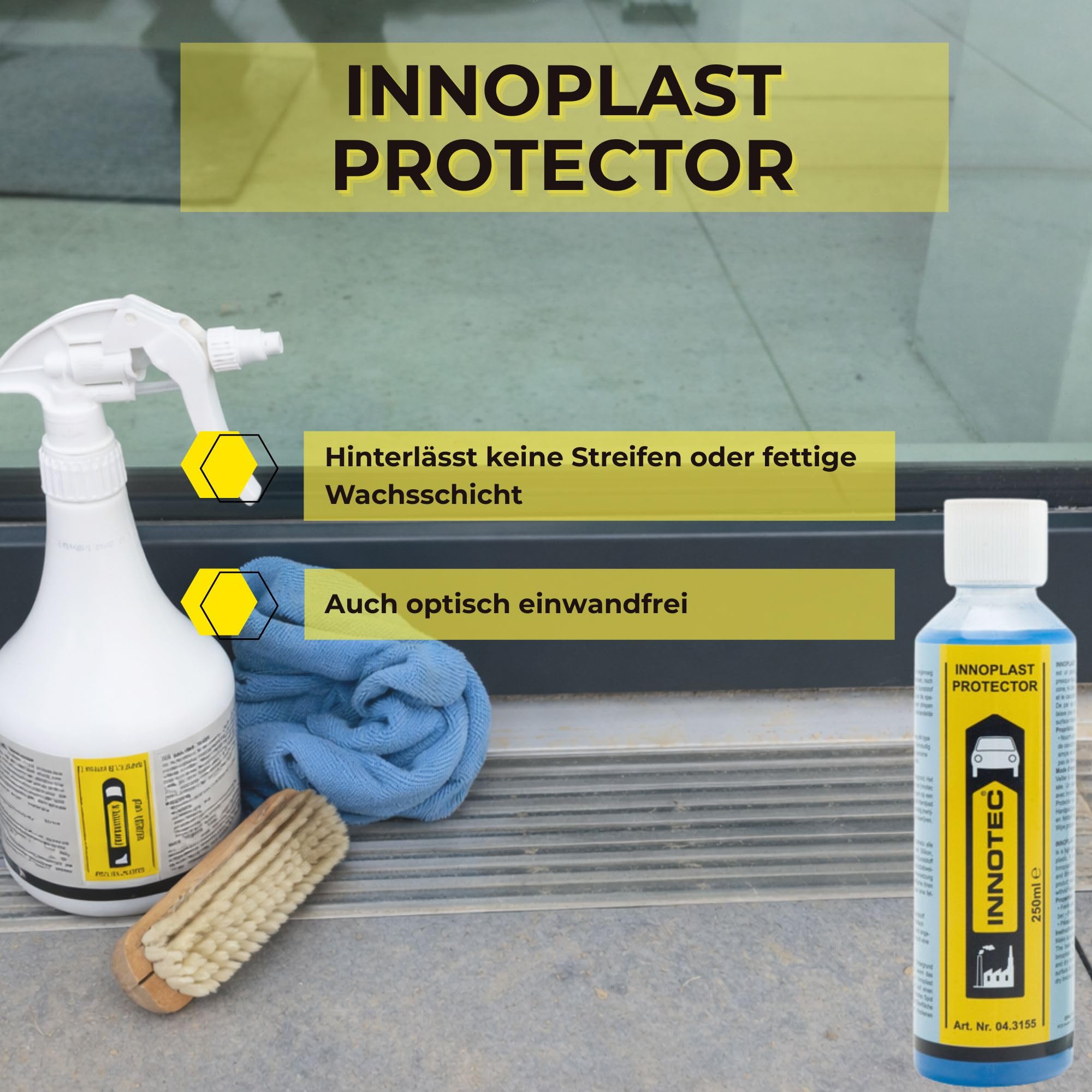 2 Stück INNOTEC Innoplast Protector 250 ml – Kunststoff- & Gummi-Pflegespray entfernt Schmutz, pflegt & schützt Oberflächen – für Auto, Gartenmöbel, Kunststoffteile, Verkleidungen & Outdoor-Einsatz