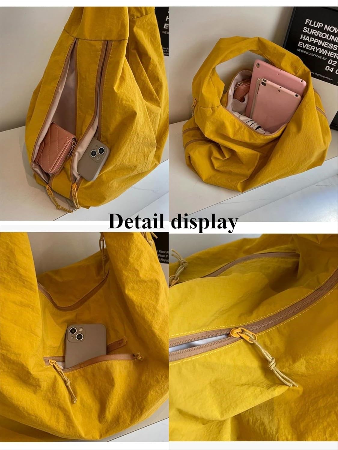 Tote Bag for Women Slouchy Hobo Bags Nylon Solid Color Crossbody Handbag Multipockets Crescent Shoulder Bag Large - Image 4