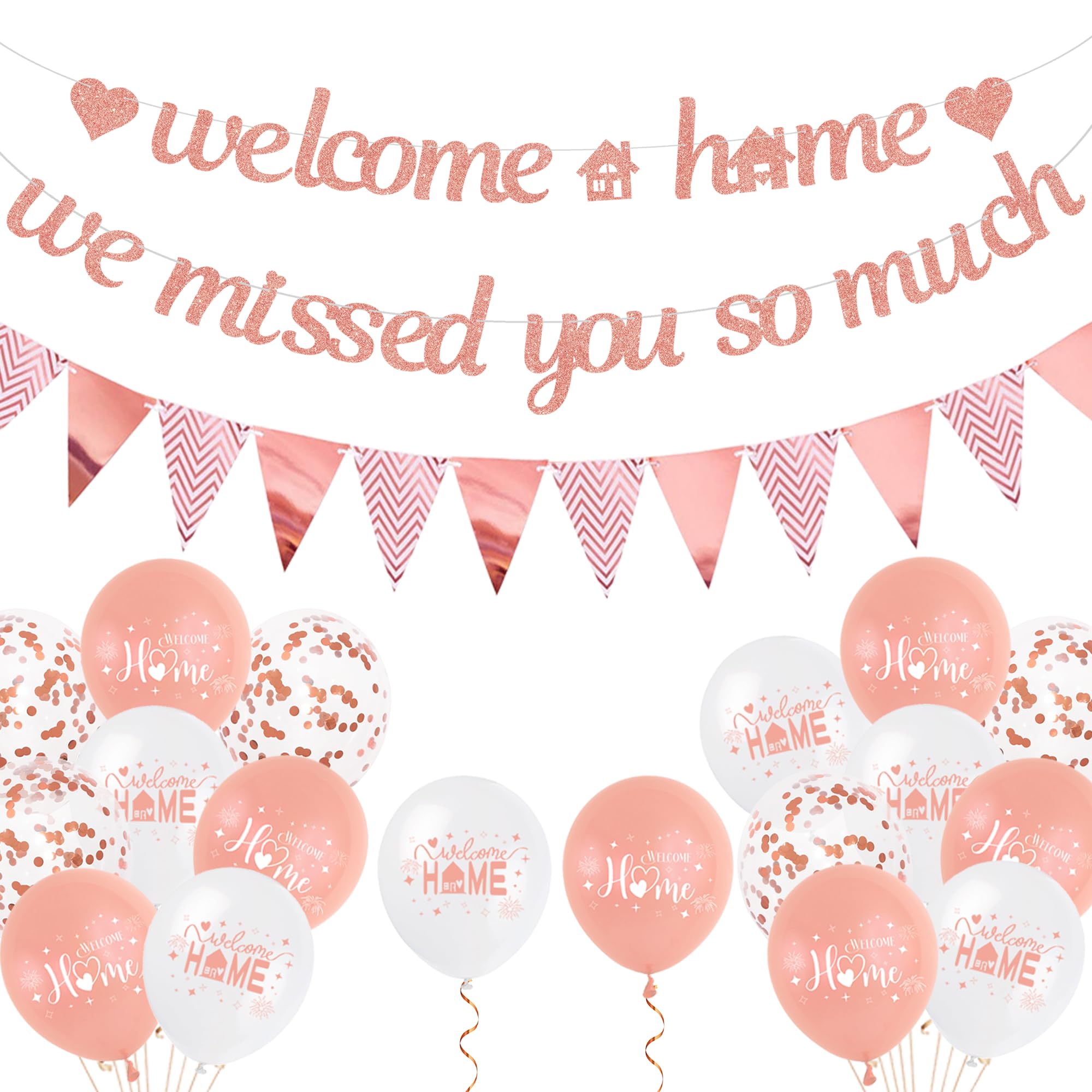 Welcome Home Decorations Banner Kit - We Missed You So Much Garland Bunting Balloon Rose Gold, Home Sign Balloons for Military Return Welcome Back Party Supplies