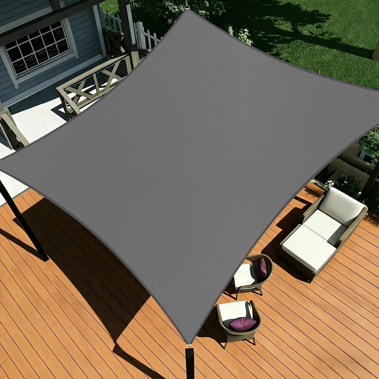 Shade&Beyond Sonnensegel Wasserdicht 5.5x5.5m Rechteckig Maßgefertigtes PES Segeltuch Sonnenschutz mit Seilen fur Balkon, Garten,Terrassenüberdachung, Grau Anthrazit