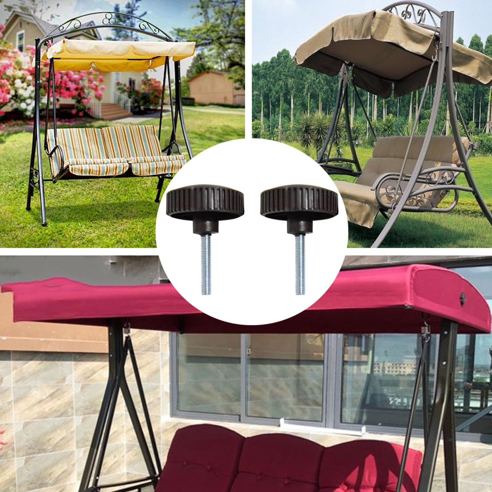SEIWEI Juego de 2 tornillos de fijación para columpios de porche, pomos manuales, repuesto para mecedoras de jardín, patio, patio, balcón, etc