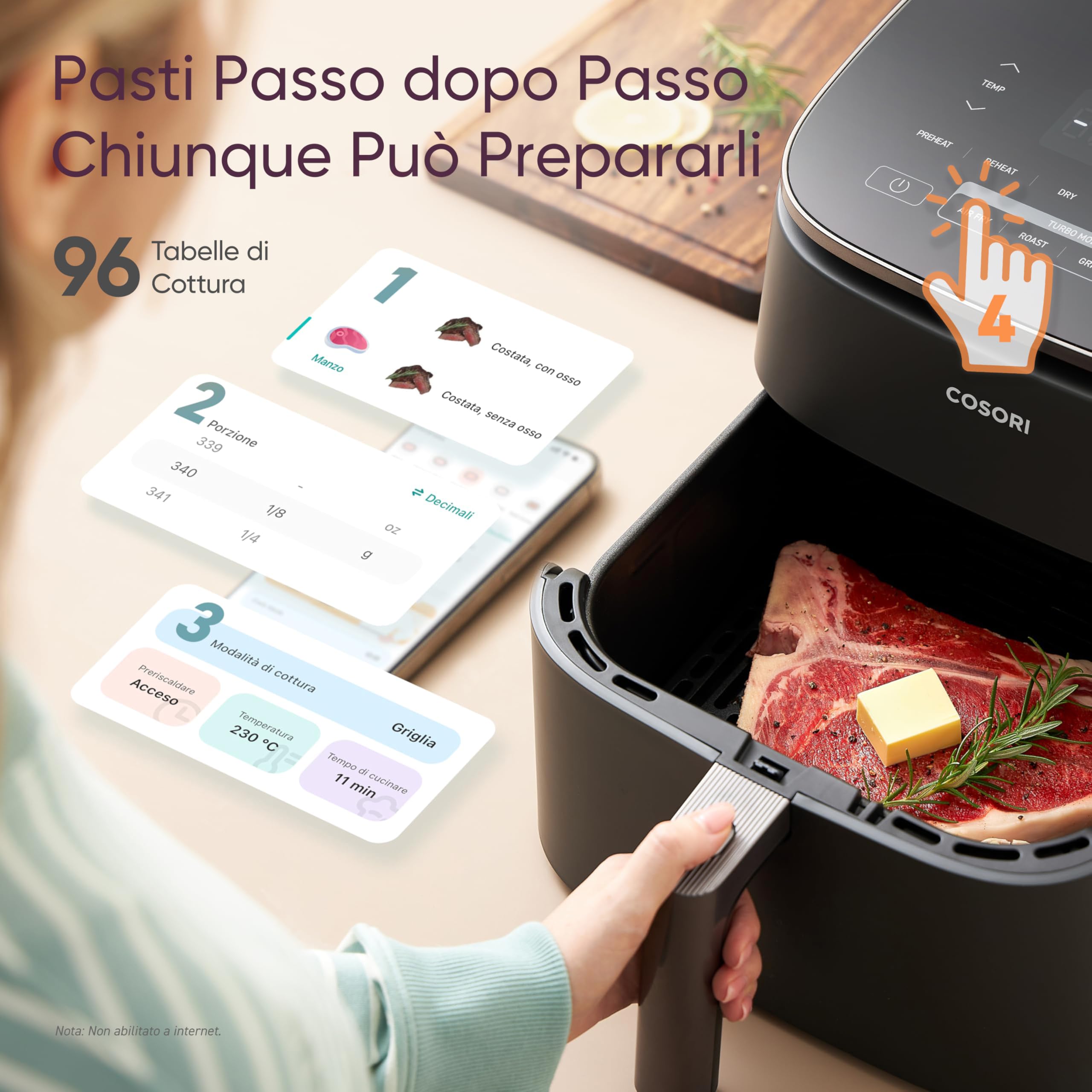 COSORI Friggitrice ad Aria Turbo Blaze 6 Litri, Air Fryer con DC Motore Tecnologia, 9 Funzioni & 5 Velocità della Ventola Automatica, 110 Ricette & 96 Tabelle di Cottura degli Ingredienti, 1725W