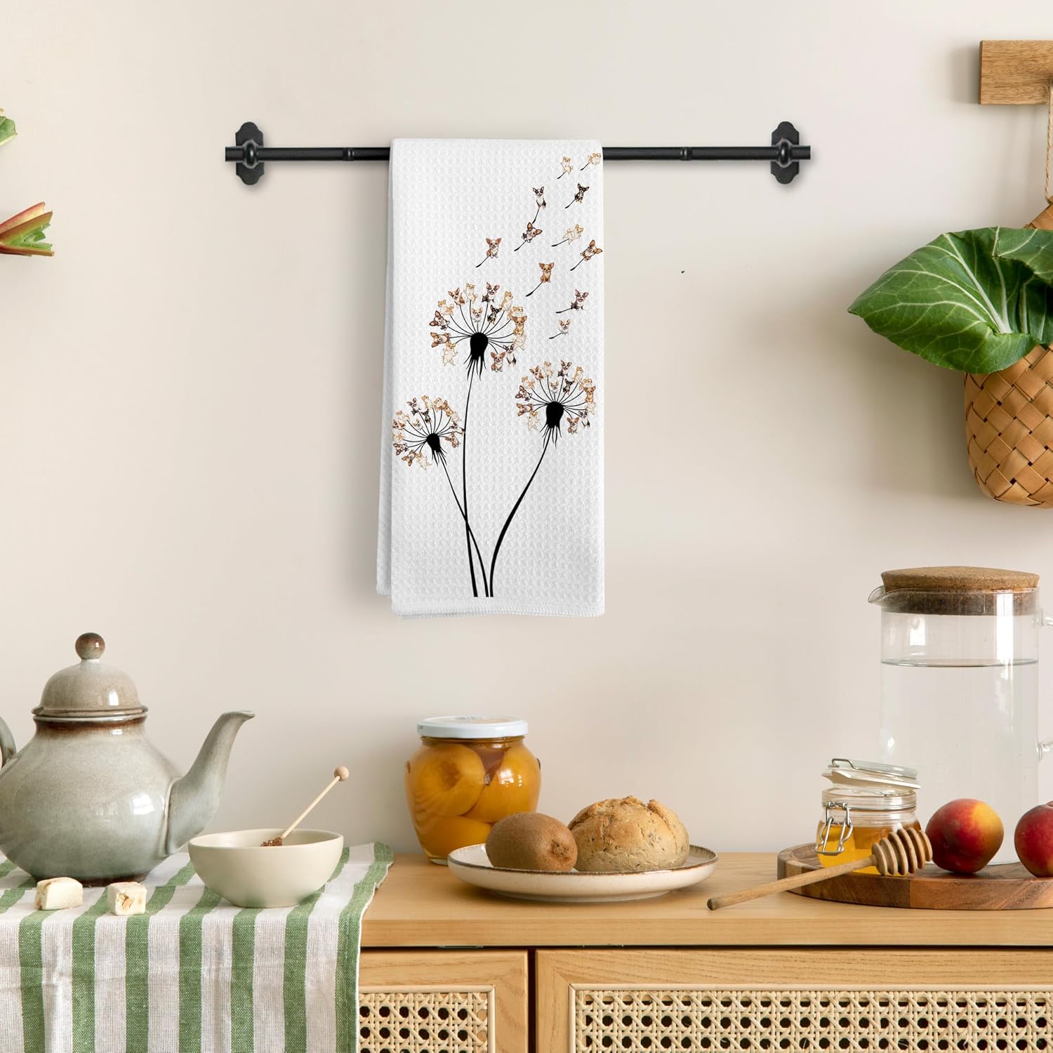 Chihuahua Dog Kitchen Towels, Chihuahua Dandelion Dog Lover Decorative Kitchen Towels, Chihuahua Gifts, Chihuahua Pet Dog Hand Dish Towels for Kitchen Bathroom Decorative for Dog Lovers - Image 2