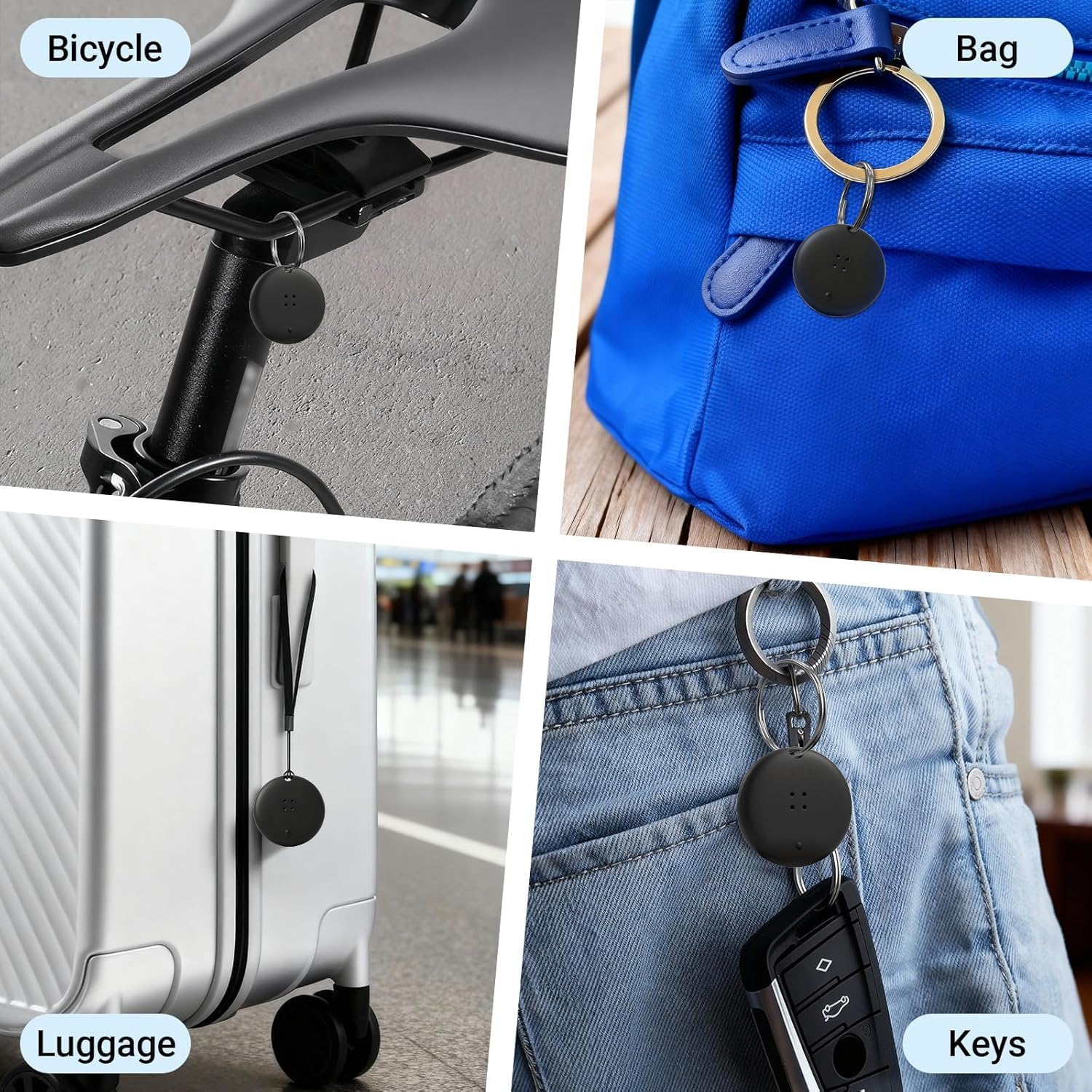 OTIC Dual System Bluetooth Smart Tracker Tags 4 Pack, Item Finder Locator for Apple Find My (iOS) & Google Find Hub (Android) Waterproof Gift for Keys, Wallet, Luggage, Backpack-Black