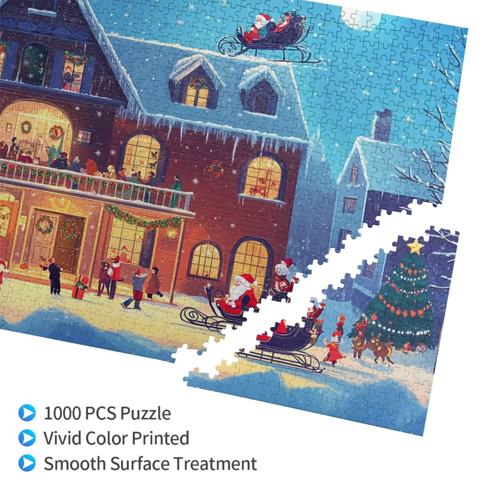 Puzzle 1500 Teile, Puzzle Erwachsene, Holzpuzzle Weihnachten Impossible Jigsaw, Clevere Rätsel, Farbe Jigsaw mit Geschenkbox Verpackung for Room Decor, Geschenke für Frauen Schnee Nacht 87x57cm p-1728