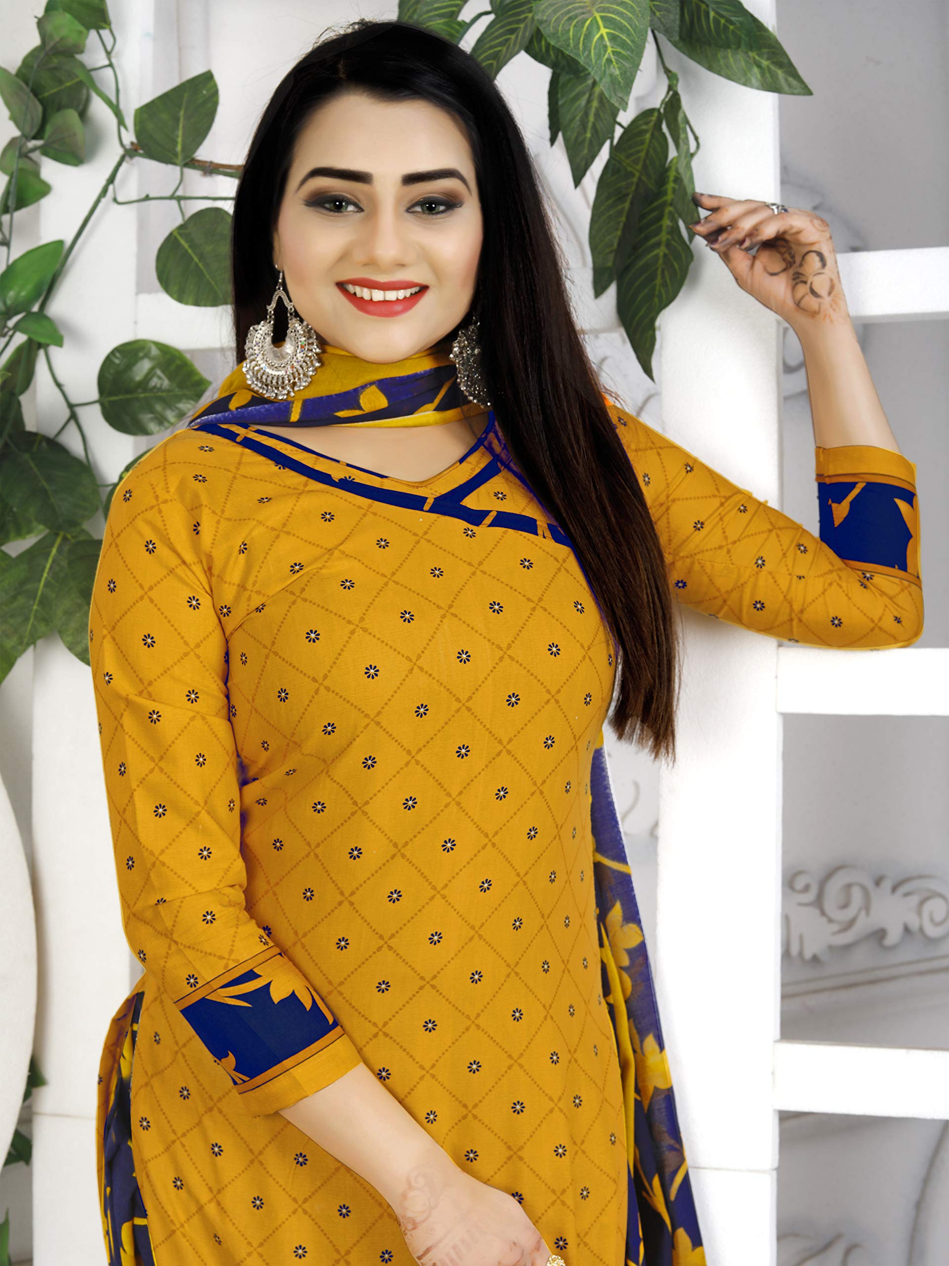 Rajnandini Women's Cotton Unstitched Salwar Suit (JOPLVSM4002J_Yellow_Free Size) 3