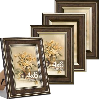 Vittanly 4x6 Picture Frames Set of 4, Vintage Photo Frames, Brown