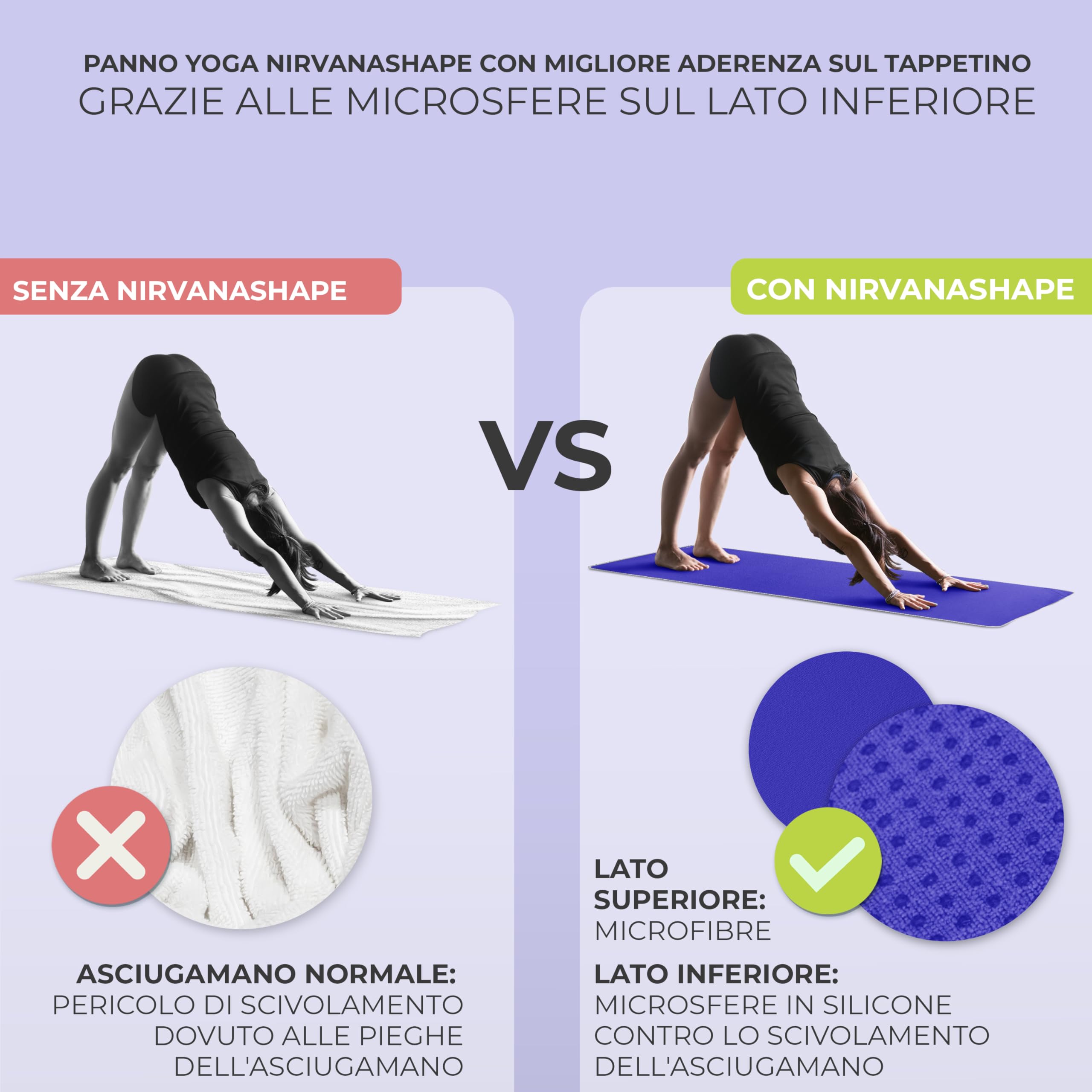 NirvanaShape Asciugamano da yoga antiscivolo | Hot Yoga Towel con nodi antiscivolo | asciugamano da yoga igienico per tappetino [ 185 x 63 cm ]