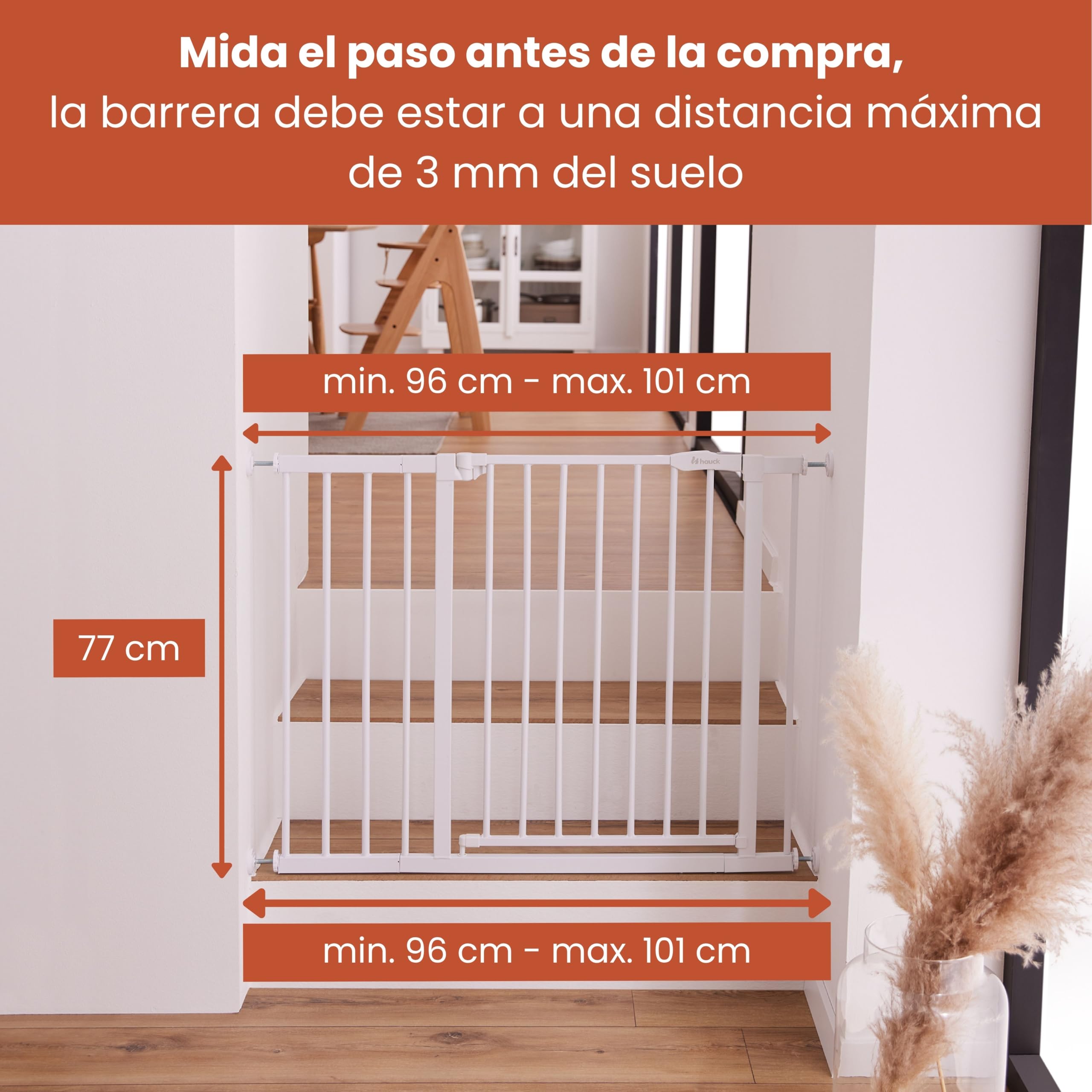 Hauck Open N Stop 2 Barrera Seguridad Niños Escalera para Anchos de 96-101 cm | Puerta Bebé sin Taladrar - Apta como Vallas para Perros - Cierre Manual - para Interior - Blanco