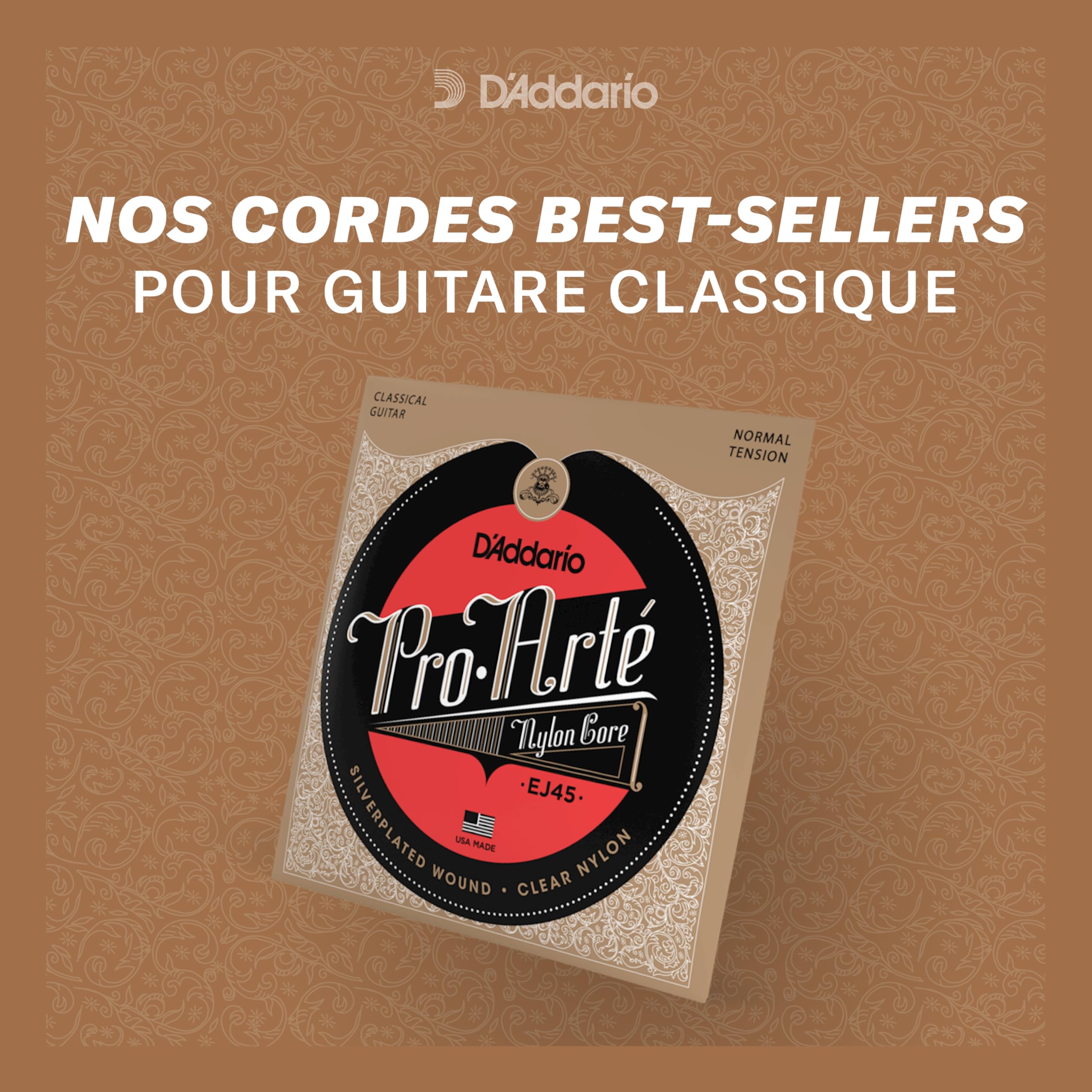 D'Addario Corde Guitare Classique | Cordes Pro-Arte EJ45 | Cordes en nylon pour guitare classique | Normale