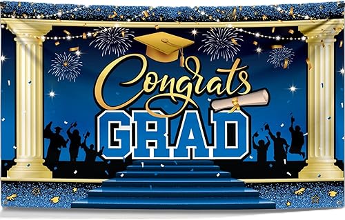 KatchOn, Pancarta de graduación azul de felicitaciones extragrande, 72 x 44 pulgadas, telón de fondo de graduación 2024 para decoraciones de