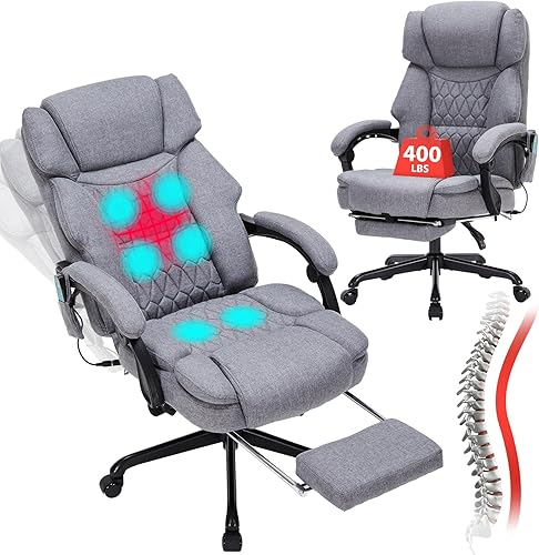 Silla de oficina de masaje con calor, silla de oficina reclinable con reposapiés, sillas de escritorio para el hogar con 6 puntos de vibración para