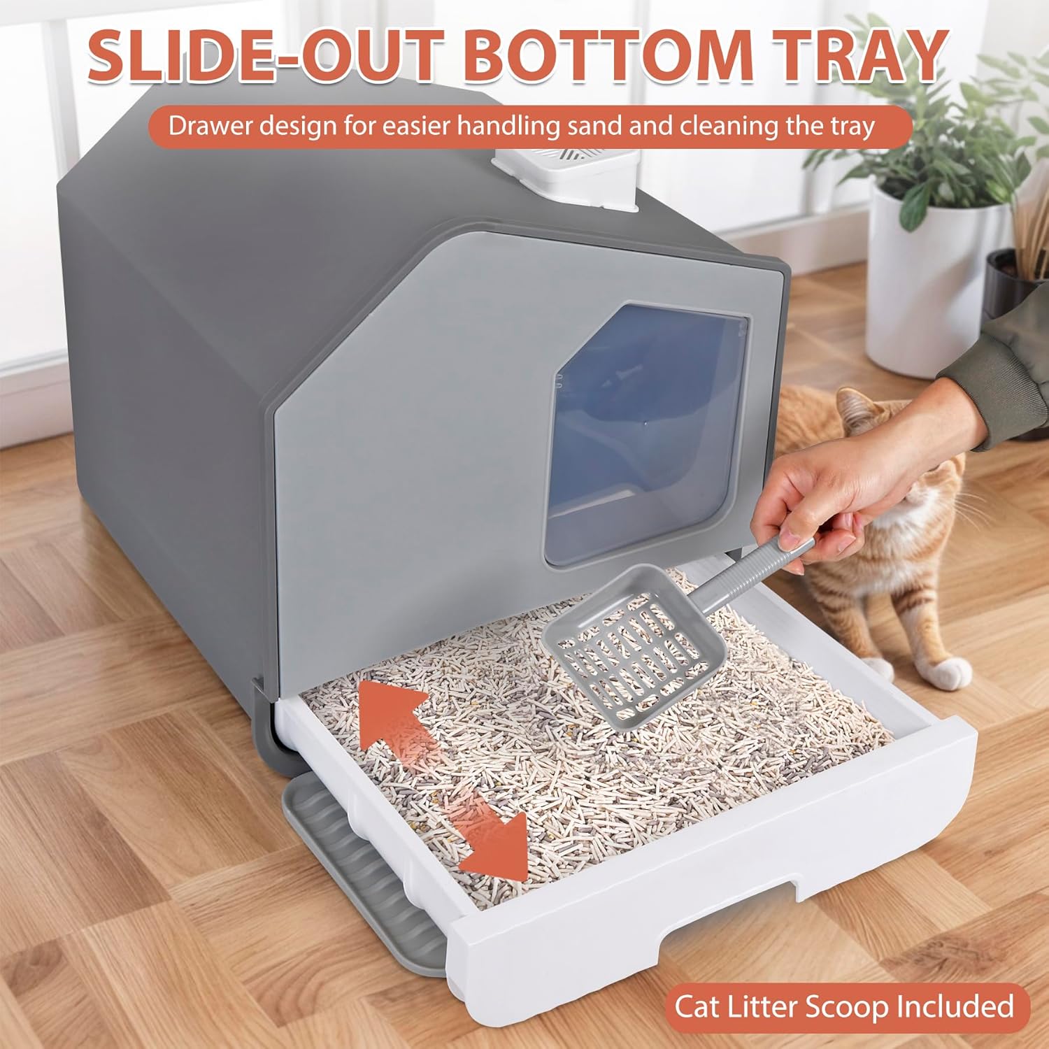 Extra Large Enclosed Cat Litter Box with Mat and Litter Scoop, Odorless Toilet Anti-Splashing Kitty Litter Pan Covered Hooded Cat Box