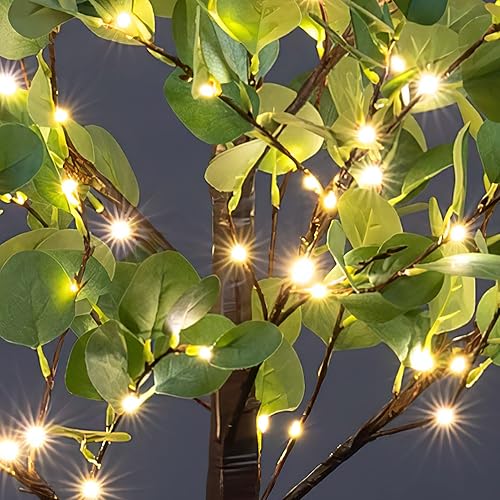 Miniatura 5 de Lightshare Árbol de eucalipto iluminado de 5 pies, 162 LED blanco cálido, vegetación artificial con luces para boda, vacaciones, hogar, fiesta,