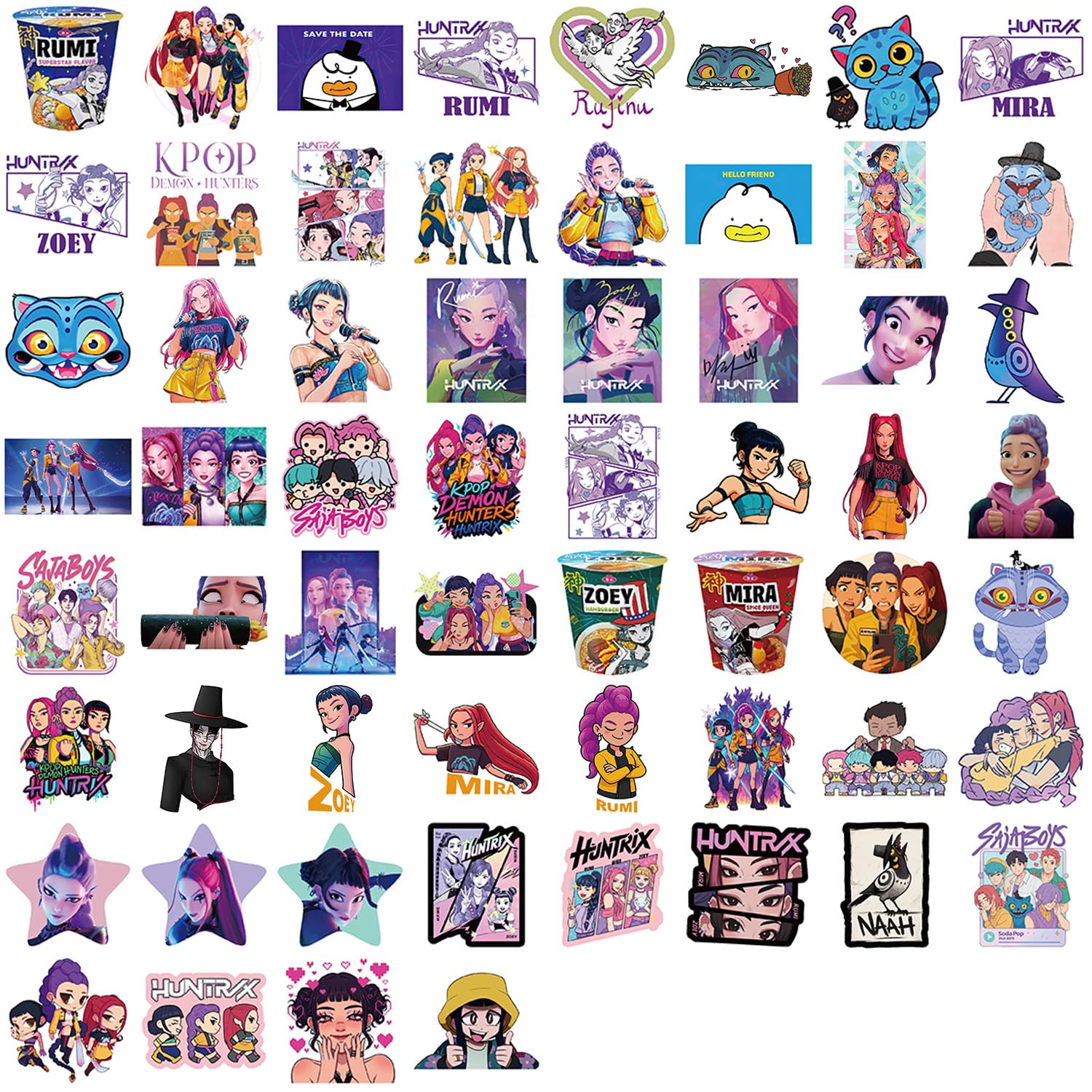 60Pcs Demon Movie Hunters Stickers Pack, Korean Idol Sticker Anime Style Stickers for Water Bottles, Huntrx, Saja Boys, Jinwoo, Rumi, Tiger, Zoeystery, Miromabby Decal Gifts for Laptop — view 3