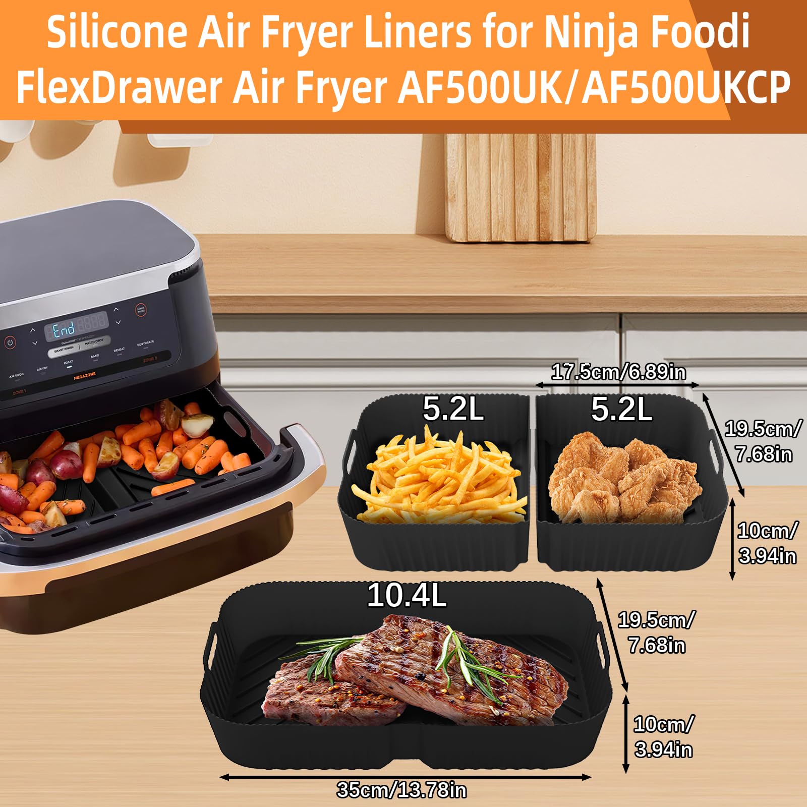 Kit Moule Silicone Pour Air Fryer Ninja Foodi Flex 10.4L AF500EU – 10 Pièces + 150 Feuilles De Cuisson – Accessoires Friteuse Sans Huile