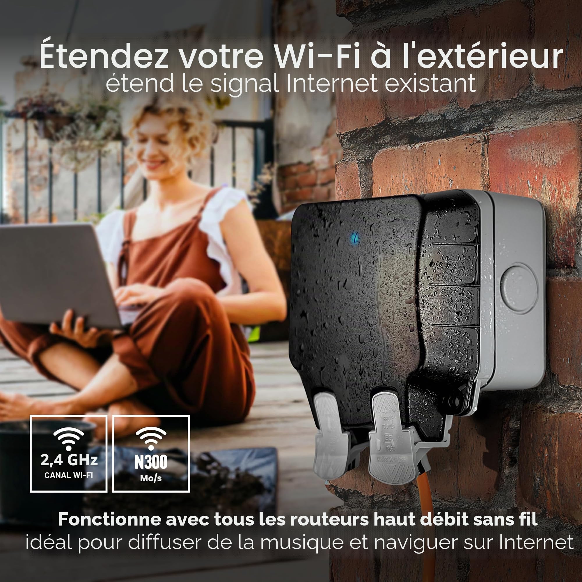 Masterplug BG Double prise électrique étanche extérieure commutée avec répéteur Wi-Fi IP66 13 A