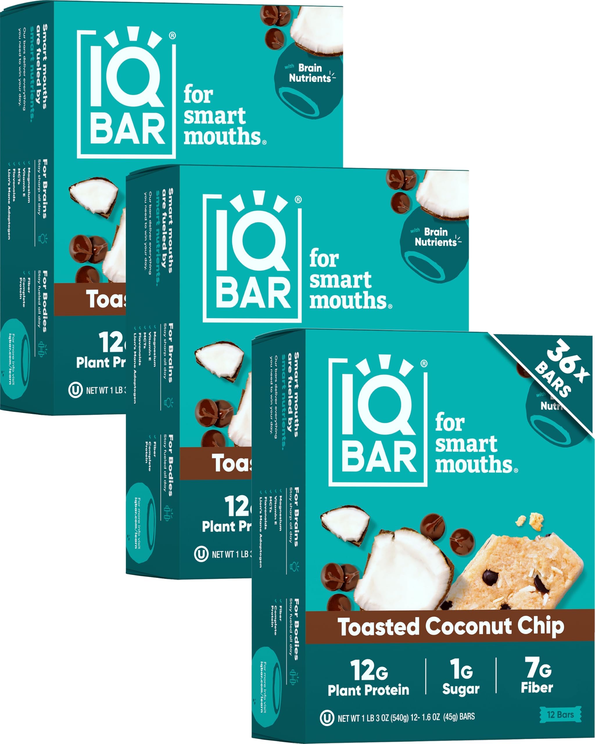 IQBAR Clean Plant Protein Bars - Toasted Coconut Chip - 36 Count - Keto, Vegan, High Fiber, Gluten and Dairy Free, Low Sugar Snack - Brain and Body Nutrients for Focus, Energy, Meal Replacement