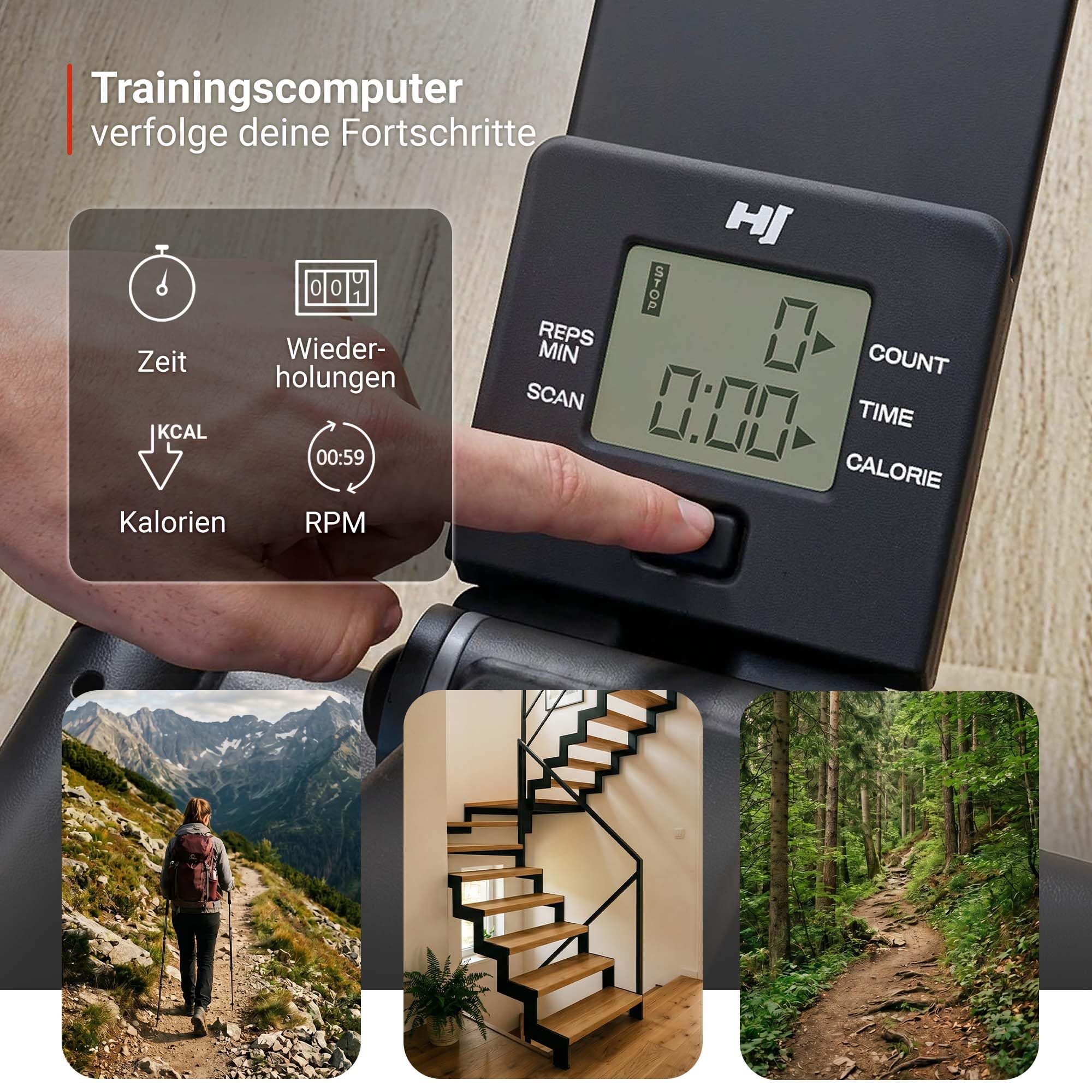 HOP Sport® Mini-Stepper für Zuhause 2 in 1 Up-Down Stepper HS-050B, Hometrainer für Zuhause mit LCD-Display, Fitnesstrainer leise rutschfest einstellbare Stufen, Trainingsgerät bis 110 KG