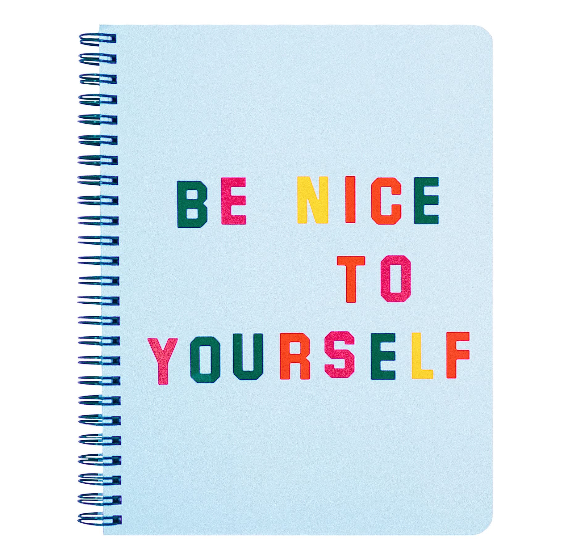 Ban.do Rough Draft Mini Spiral Notebook with Saying, 8.5" x 6.75" with Pockets and 160 Lined Pages, Be Nice To Yourself