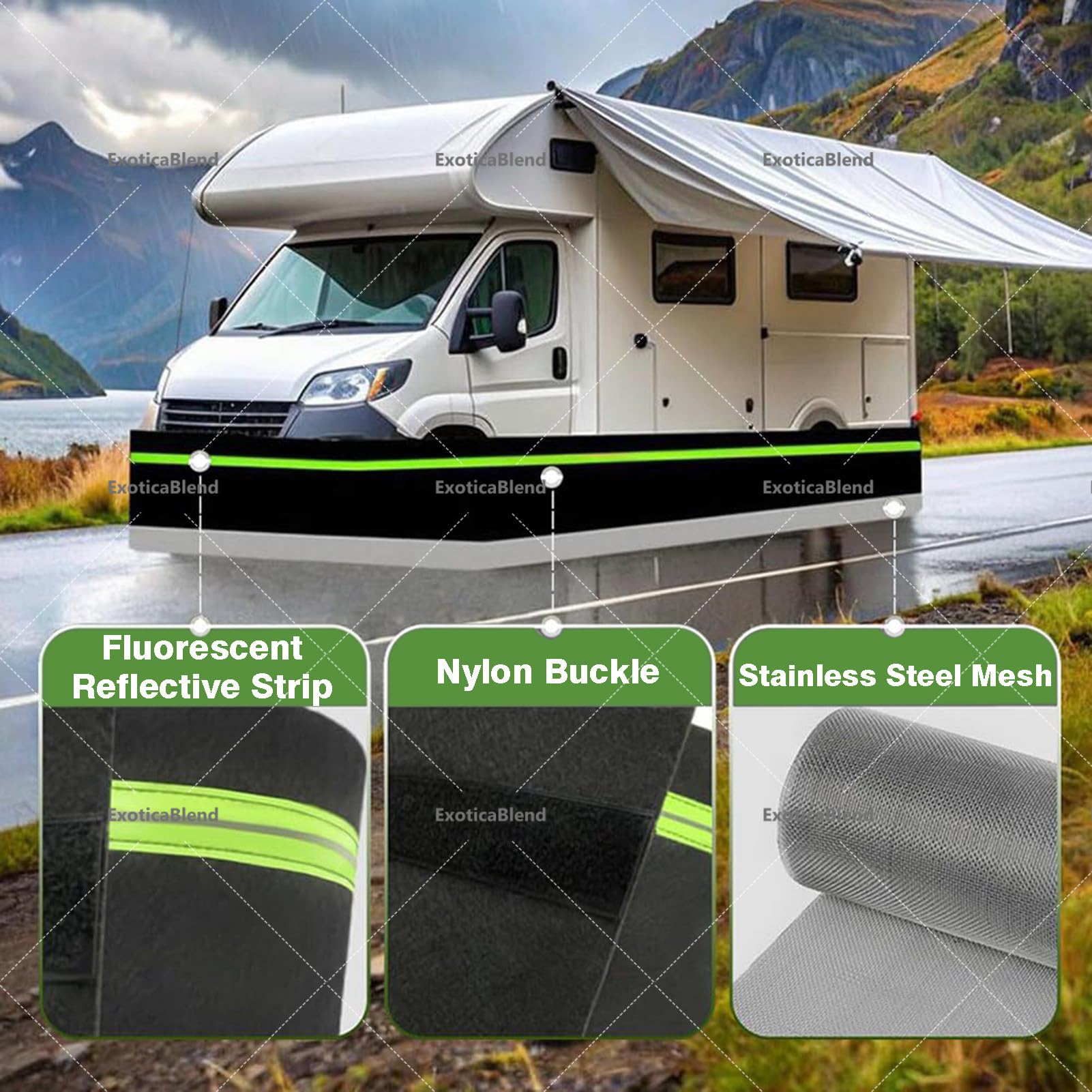 Battiscopa per camper con piastre in metallo per una facile installazione e stoccaggio, copertura per ruota per casa mobile per protezione esterna