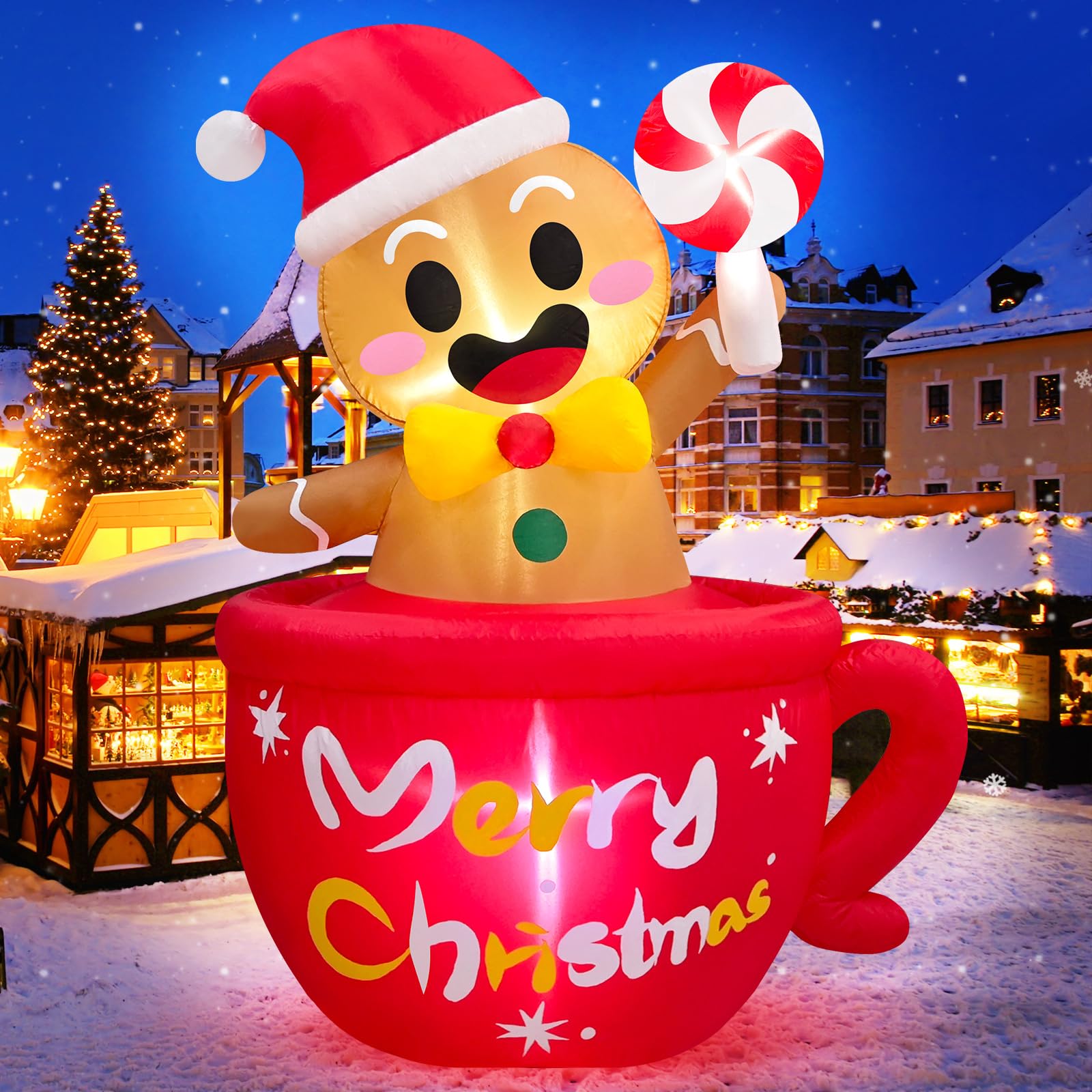 Danxilu 6FT Christmas Inflatable Gingerbread Man with LED Lights Outdoor Decorations