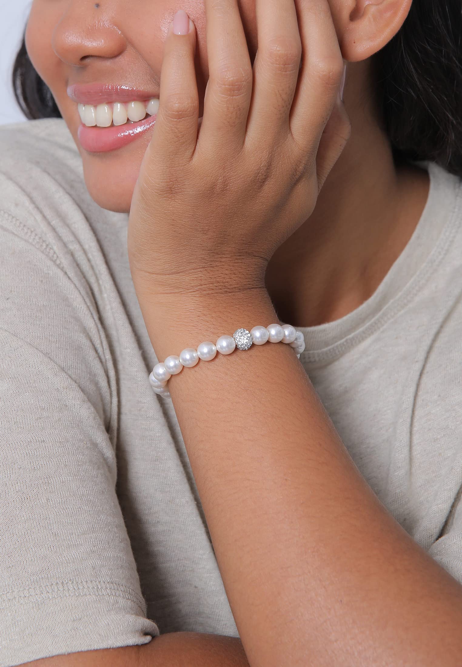 Elli Pulsera Mujer Elegante con Perlas y Cristales de Swarovski en Plata de Ley 925