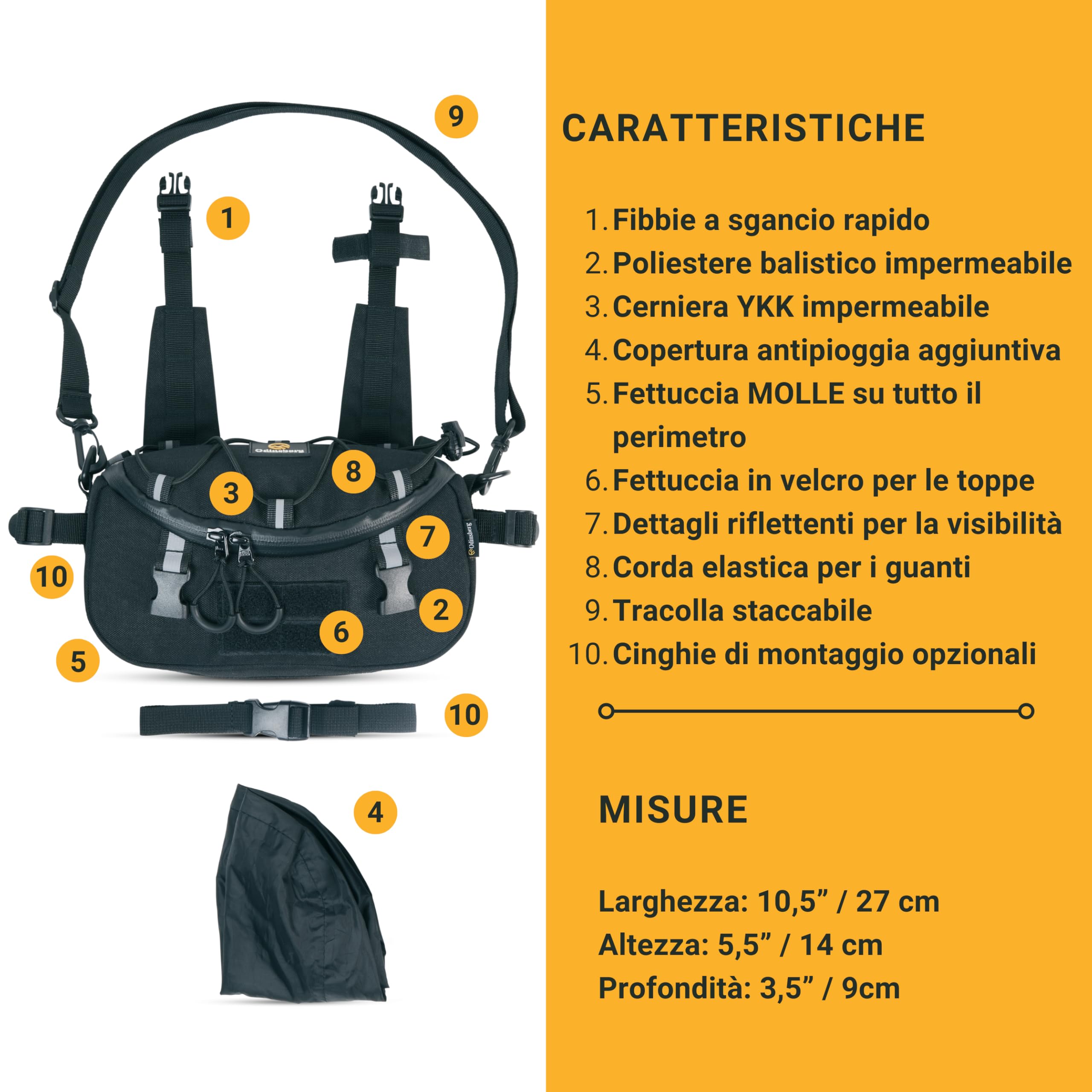 Odinsberg Borsa multifunzione per manubrio di bicicletta e moto, 3 l, impermeabile, compatibile con la maggior parte dei tipi di manubrio, nero
