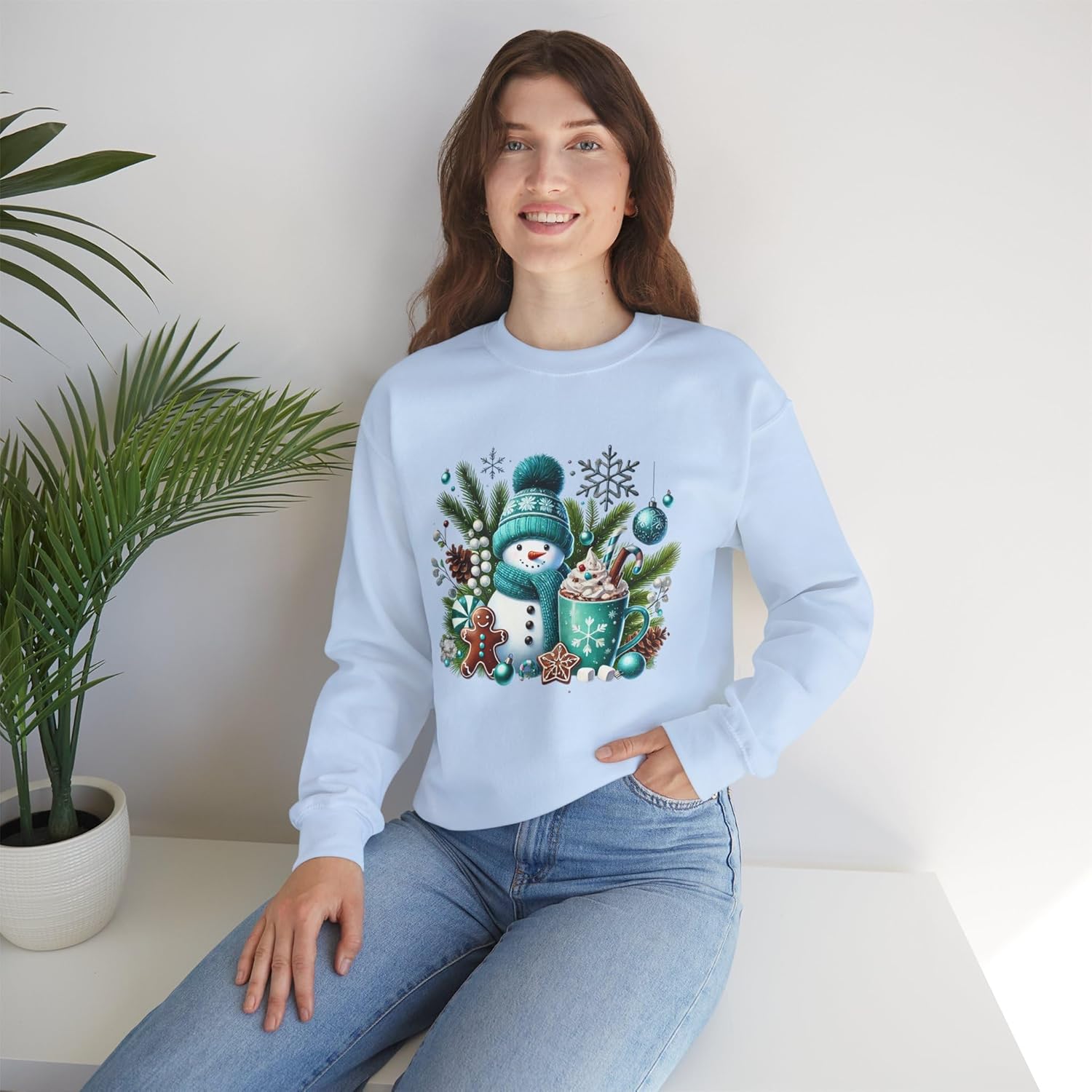 Cozy Holiday Crewneck Sweatshirt with Snowman Design, Winter Sweatshirt, Gift for Her, Christmas Apparel, Festive Sweater