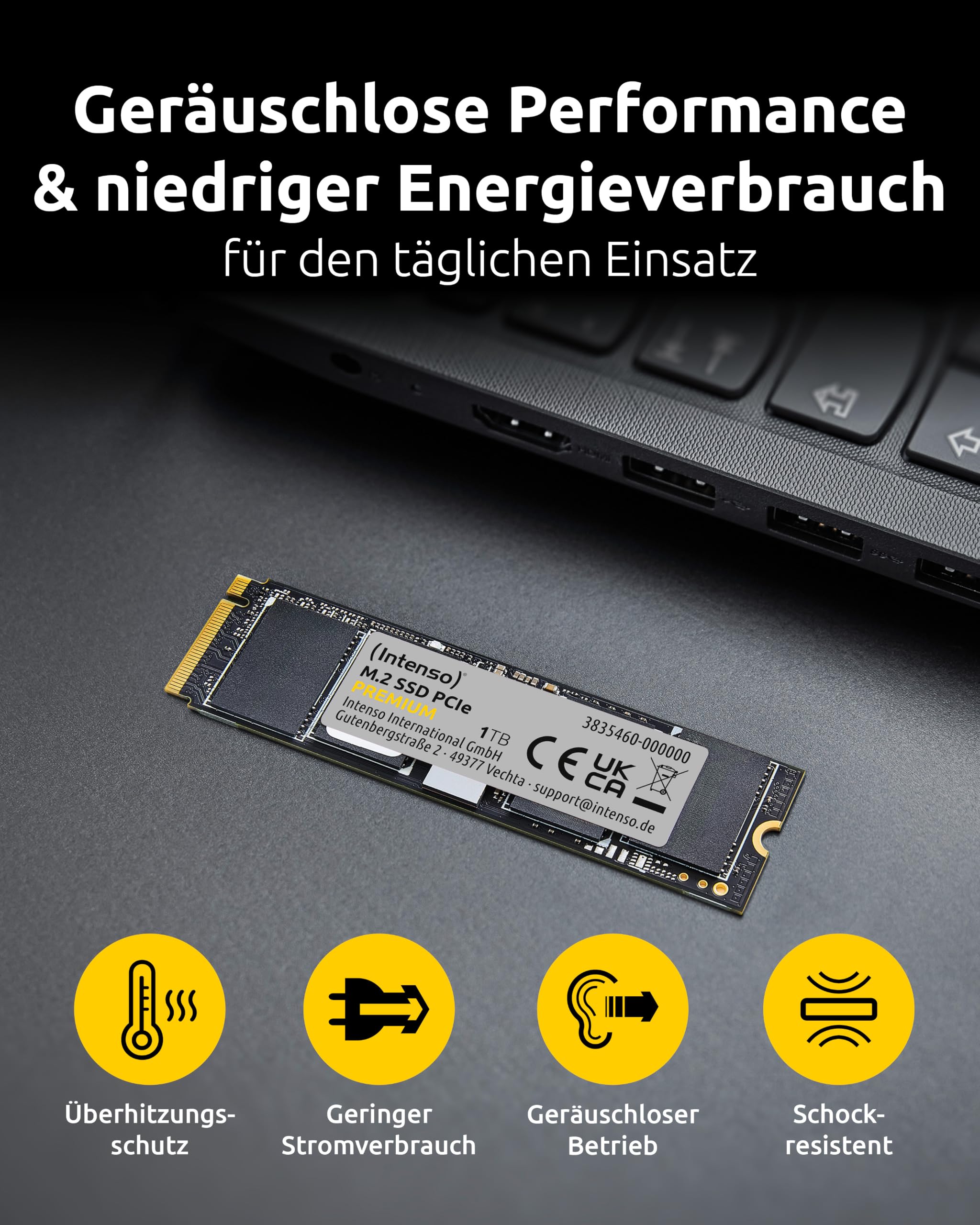 Intenso 250GB M.2 SSD PCIe Premium, bis zu 2100 MB/s, (PCI Express Gen.3x4 NVMe 1.3, Solid State Drive)