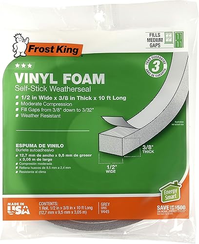 Miniatura 2 de Frost King Cinta de espuma de vinilo - Celda cerrada - Compresión moderada, 12 W", 38" de grosor, 10' L, gris